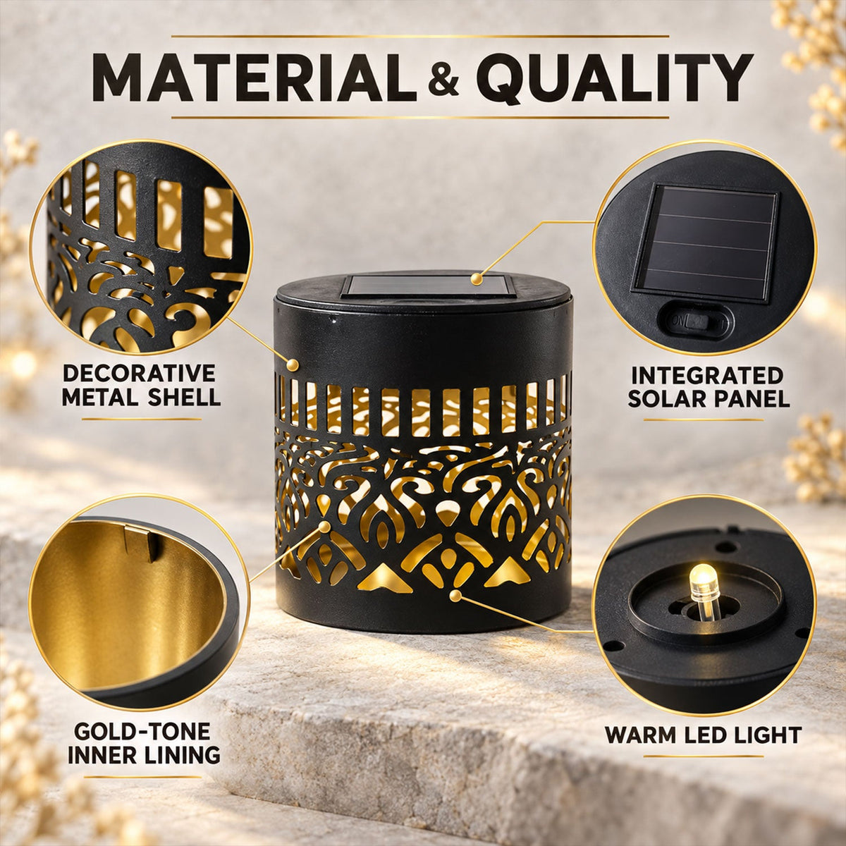 Decorative solar LED lamp with mandala pattern - view 03