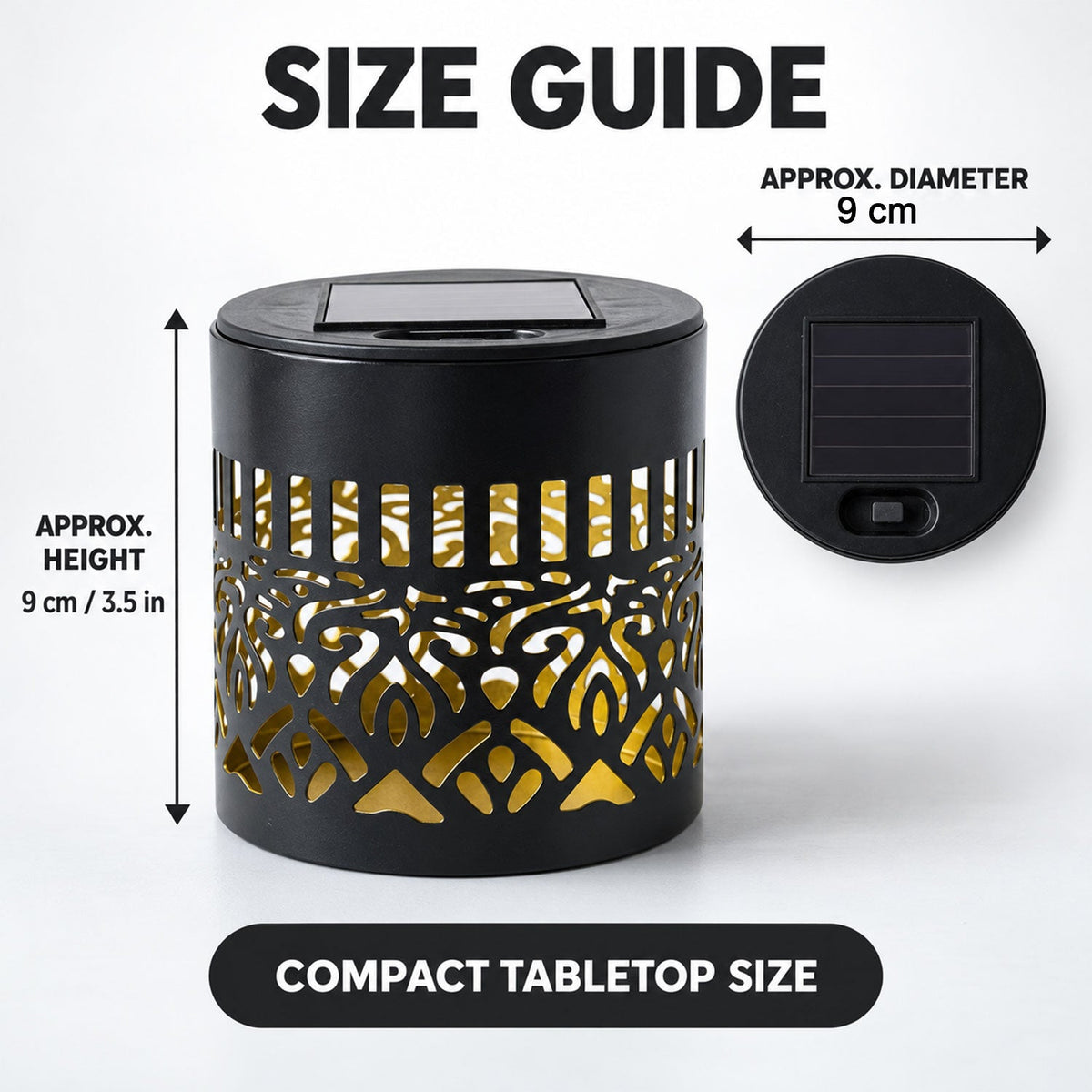 Decorative solar LED lamp with mandala pattern - dimensions