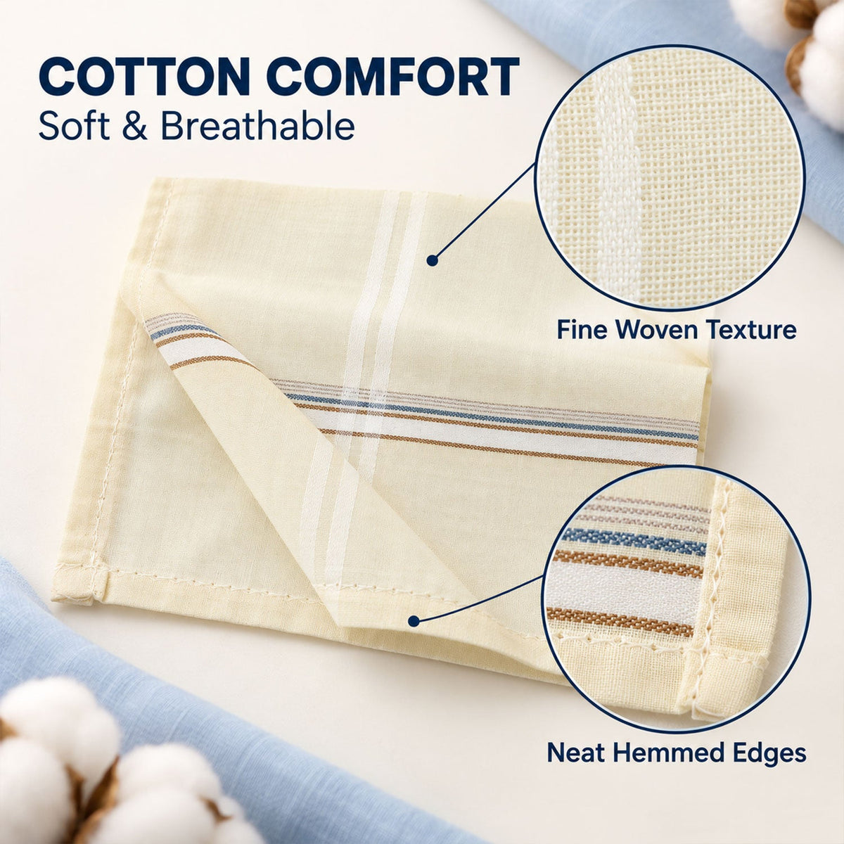 Men soft cotton striped border handkerchiefs - product view 04
