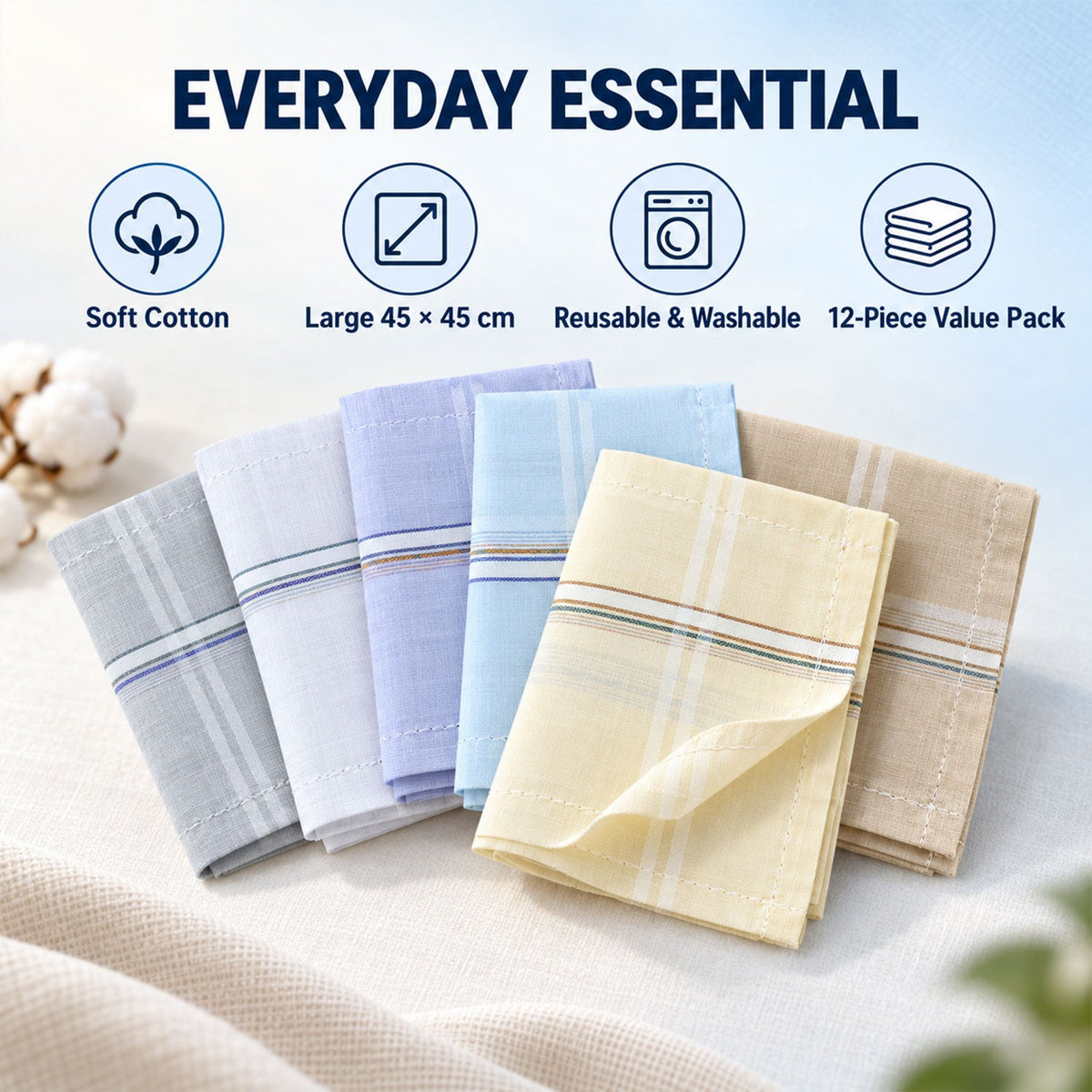 Men soft cotton striped border handkerchiefs - product view 05