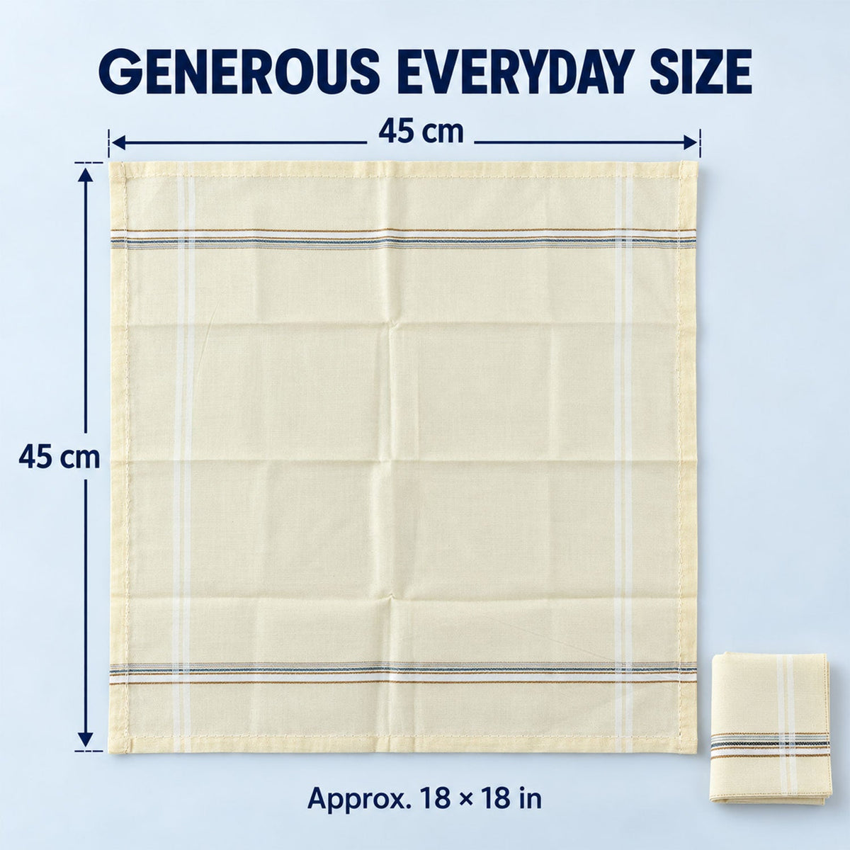 Men soft cotton striped border handkerchiefs - dimensions