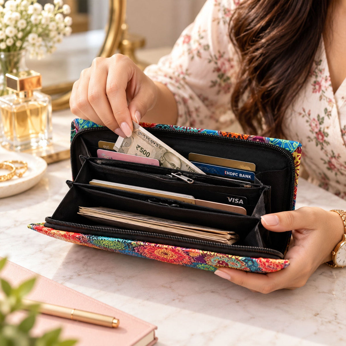 Traditional mandala print zipper wallet - main product photo