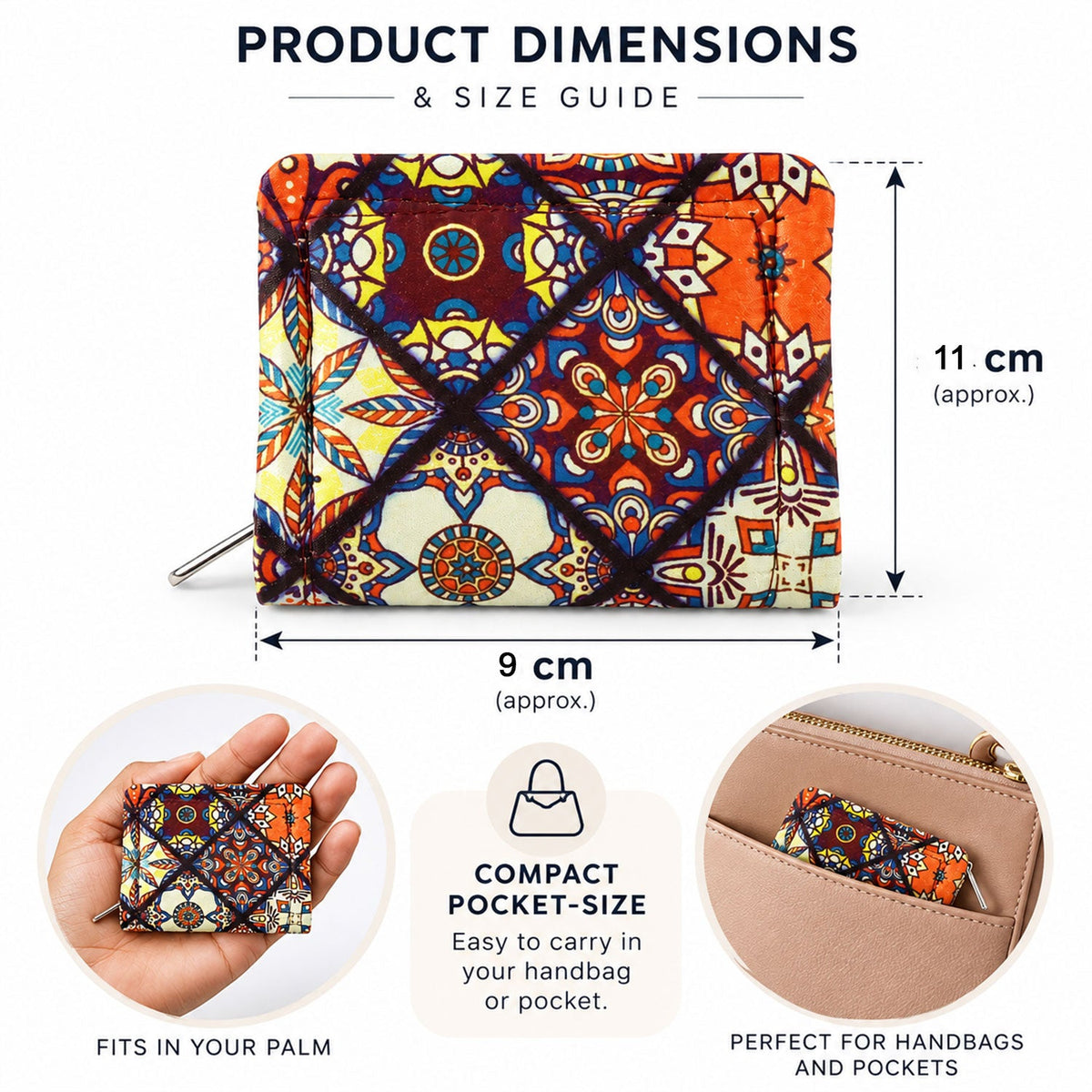 Patola style printed clutch zipper wallet - dimensions