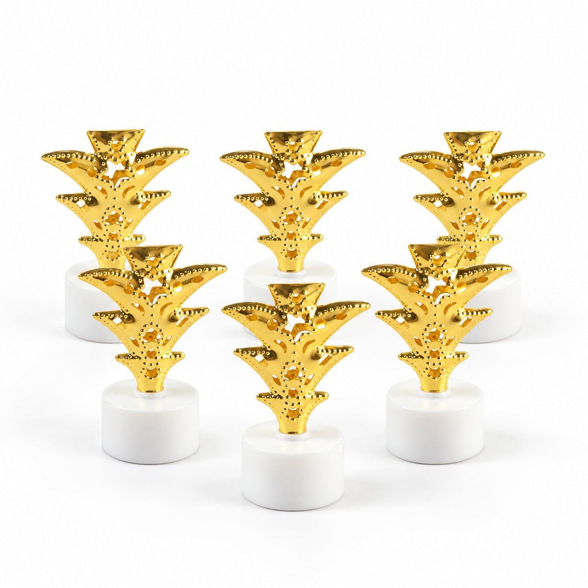Six golden pineapple LED tealights with white bases on a clean white background.