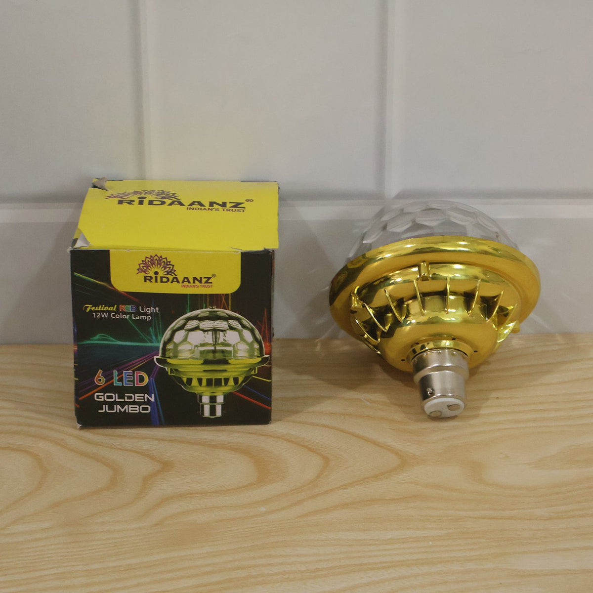 Disco party bulb in active use at a home gathering