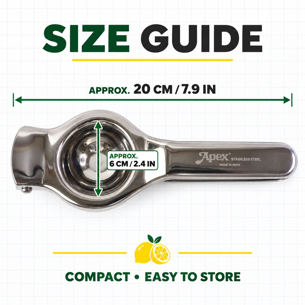 Stainless steel lemon squeezer - dimensions