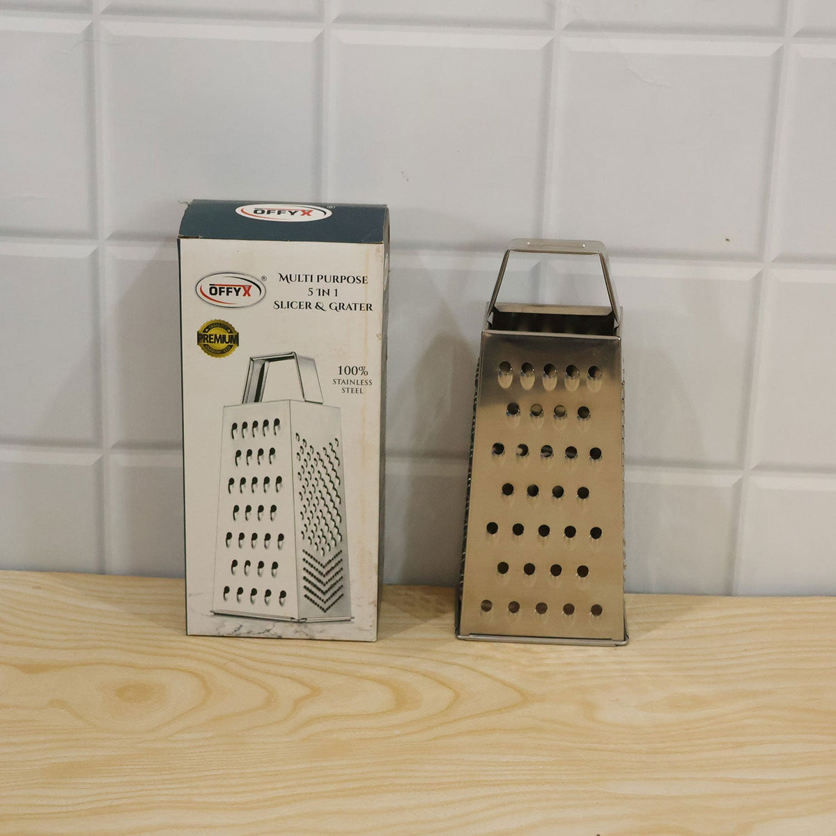 Steel box grater and slicer - actual product and box
