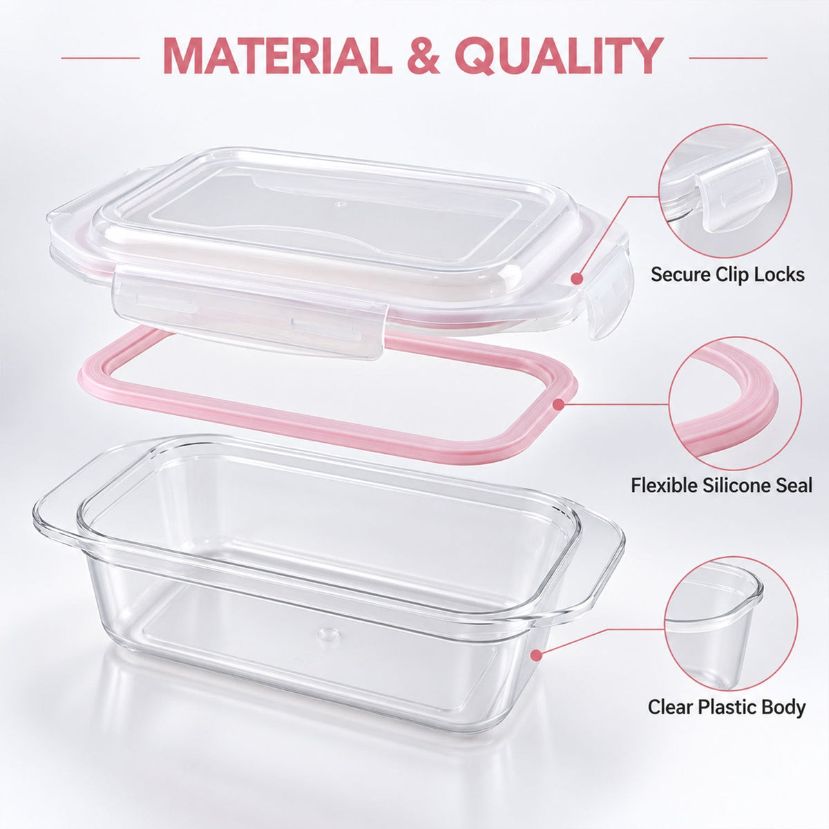 Plastic airtight food storage container - plastic body and silicone seal