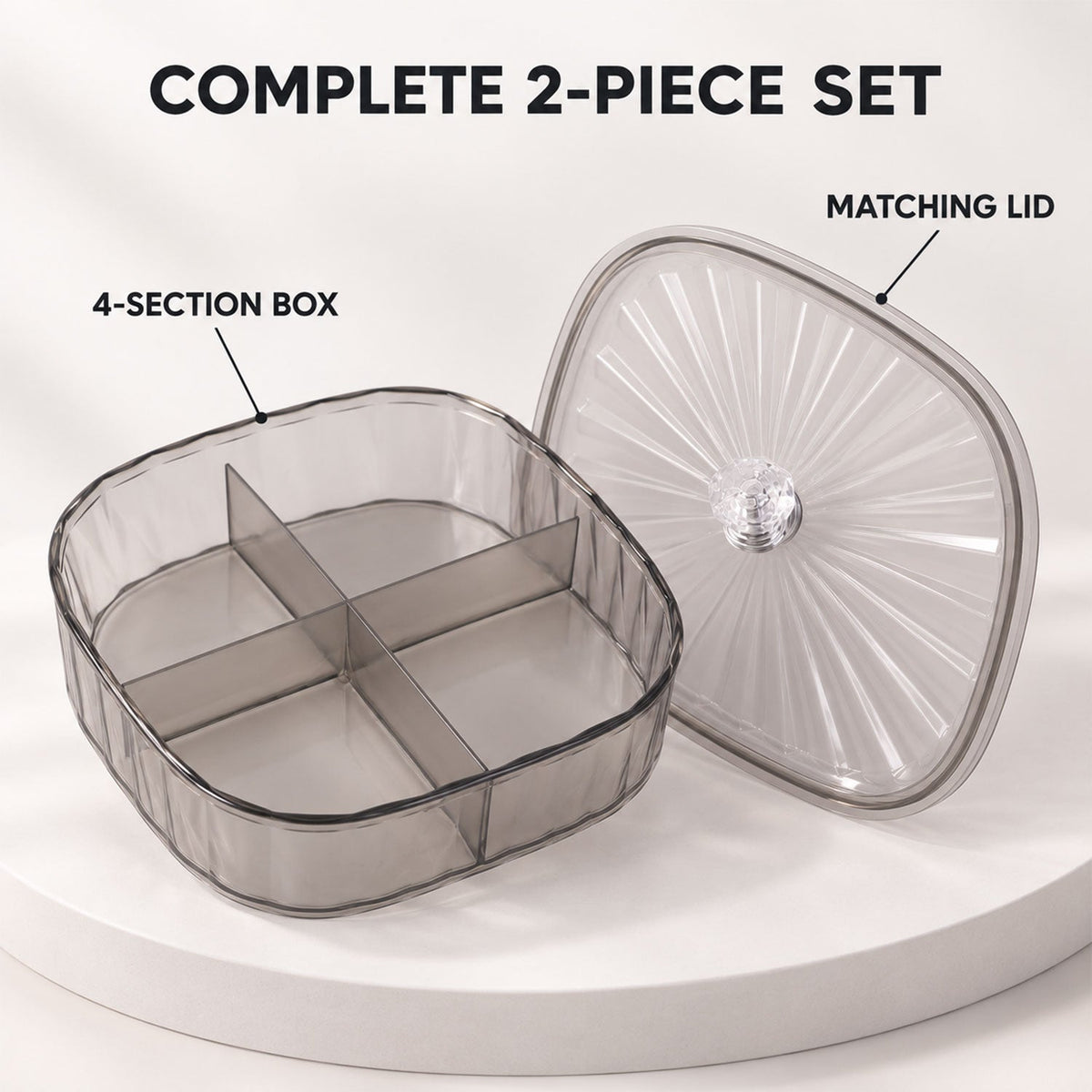 Four compartment dry fruit storage box - box and lid contents