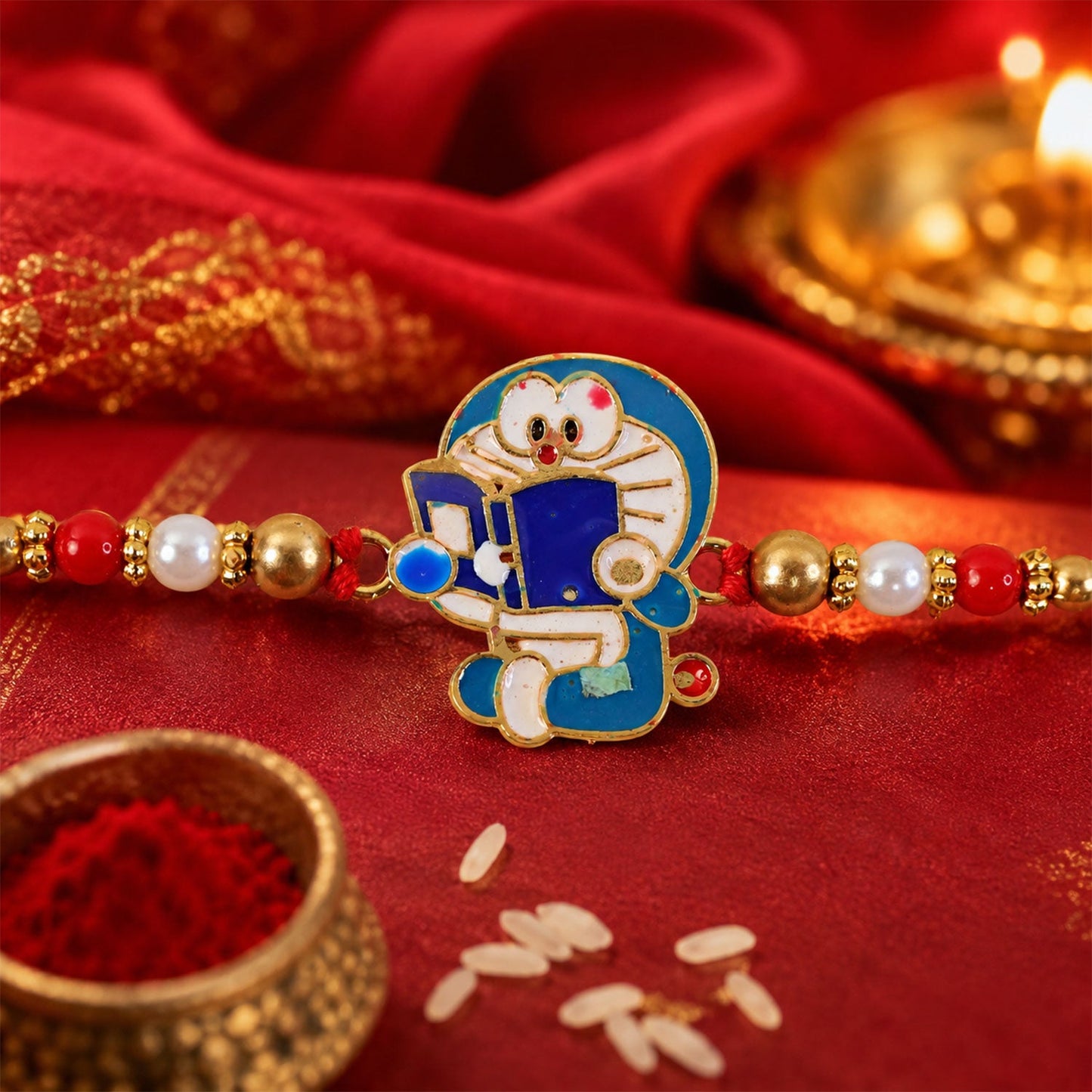 Doraemon Kids Rakhi displayed for Raksha Bandhan.
