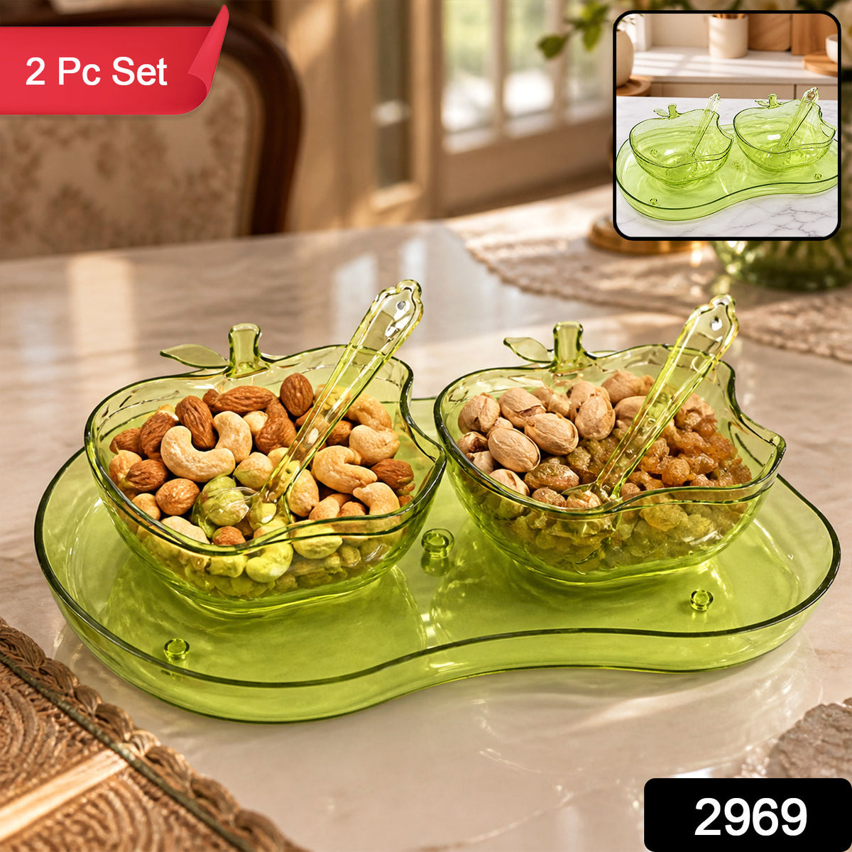 Apple Shape 2Piece Serving Set of Bowl with Spoon & Tray. Dinnerware Serving Snacks & Pickle