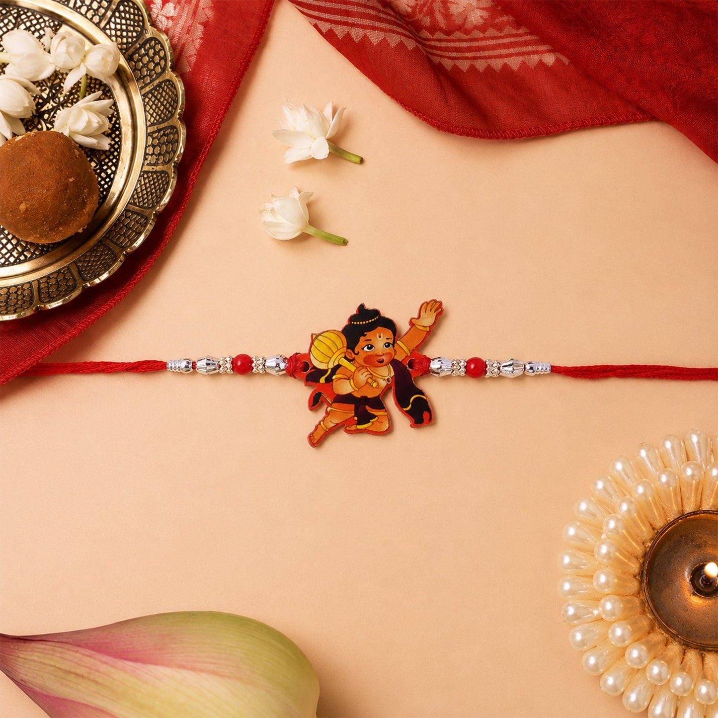 Stylish Hanuman Rakhi with attractive centerpiece and beads