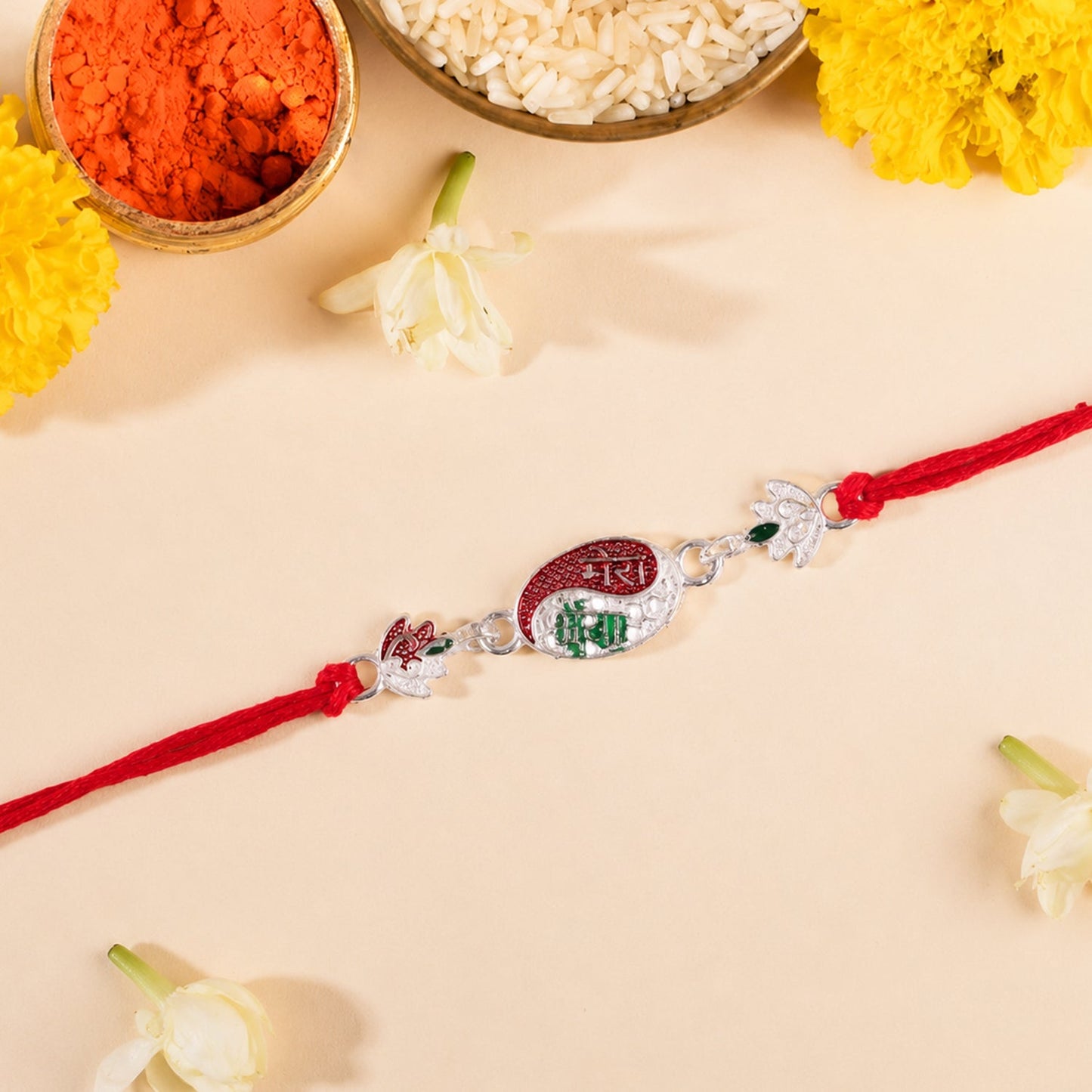 The beautiful Rakhi displayed on a festive background for Rakshabandhan.