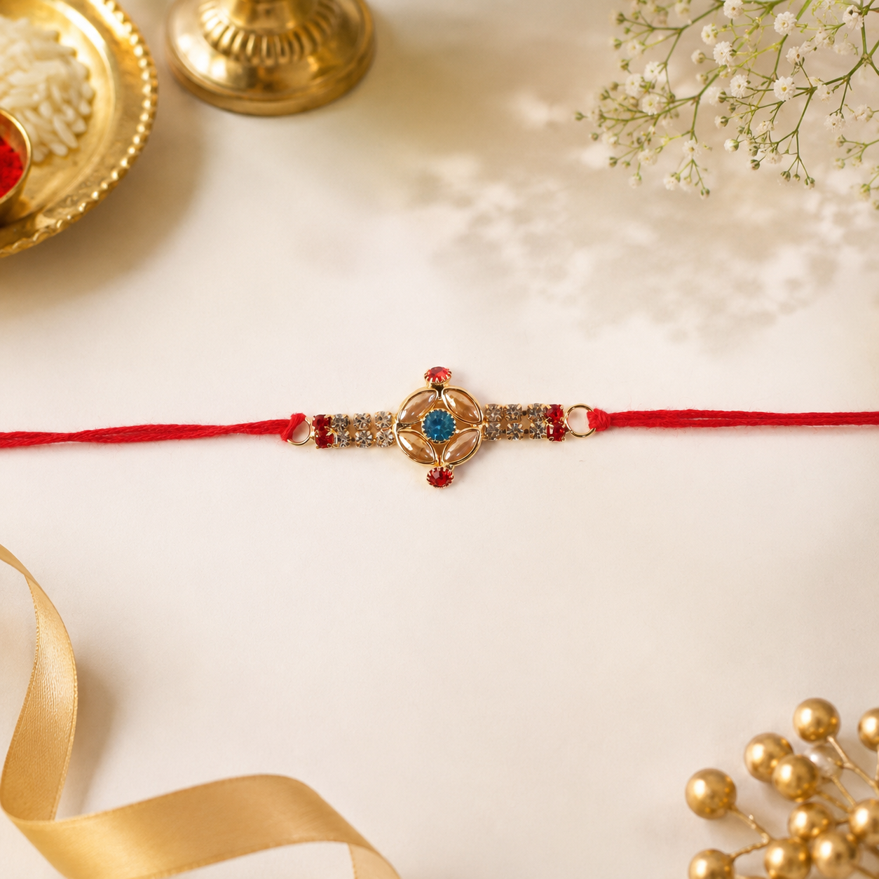 Elegant designer rakhi with beadwork and traditional design