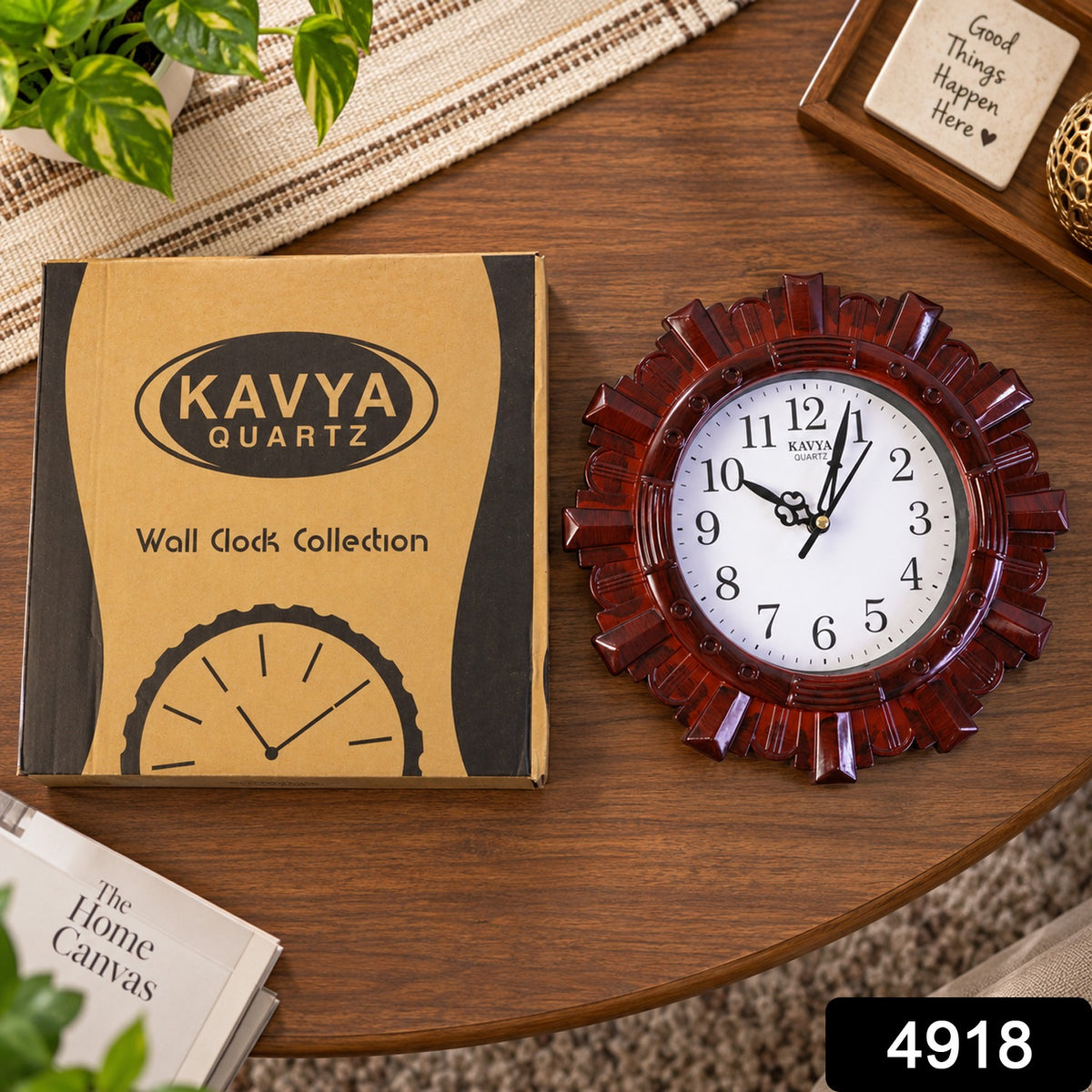 Wooden Look Round Wall Clock - Battery Operated, Easy-to-Read, Plastic Design for Home/Office