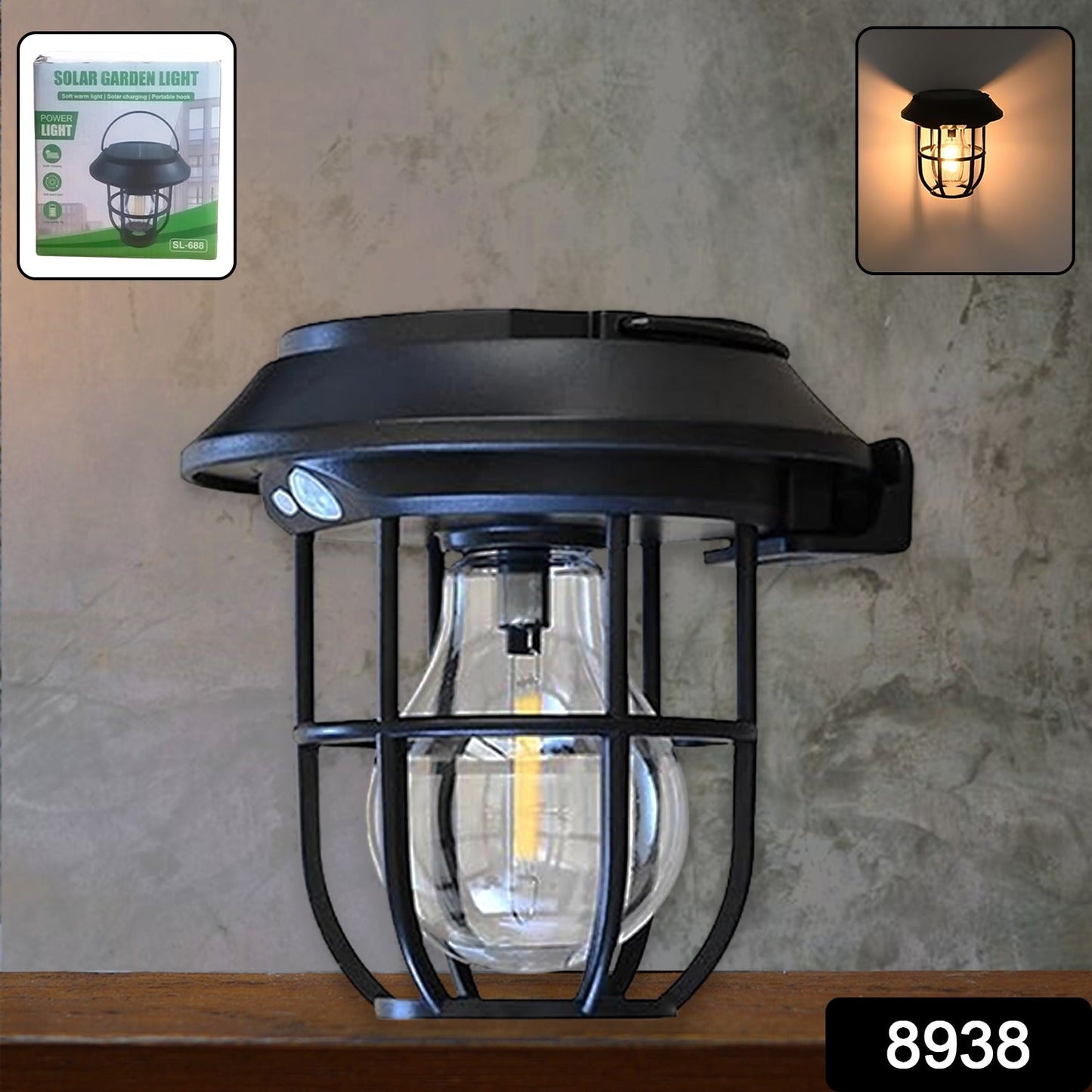Solar powered porch light featuring motion sensor activation