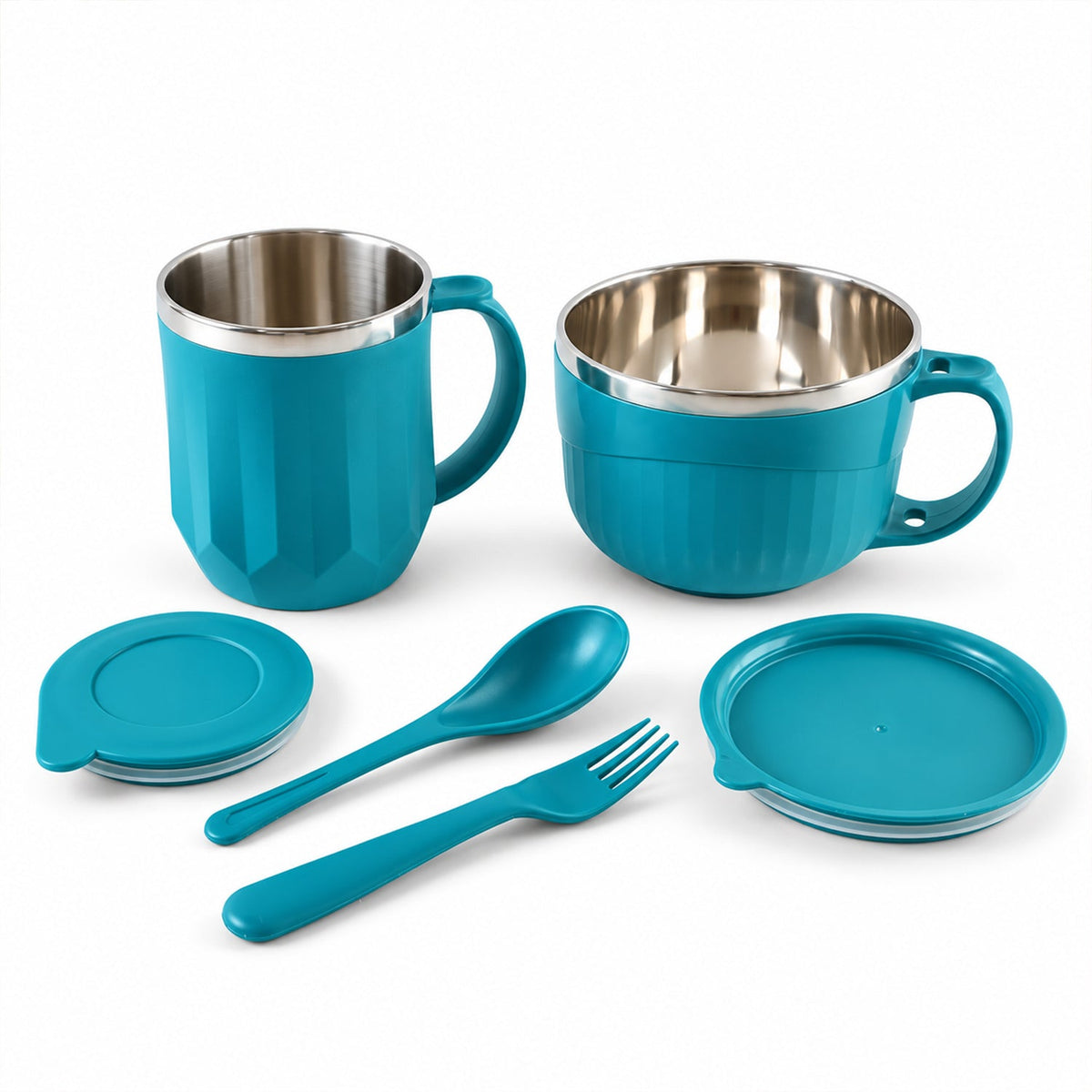 Apex Midnight Gift Set with 400ml Mug, 700ml Soup Bowl, Lids, Spoon and Fork