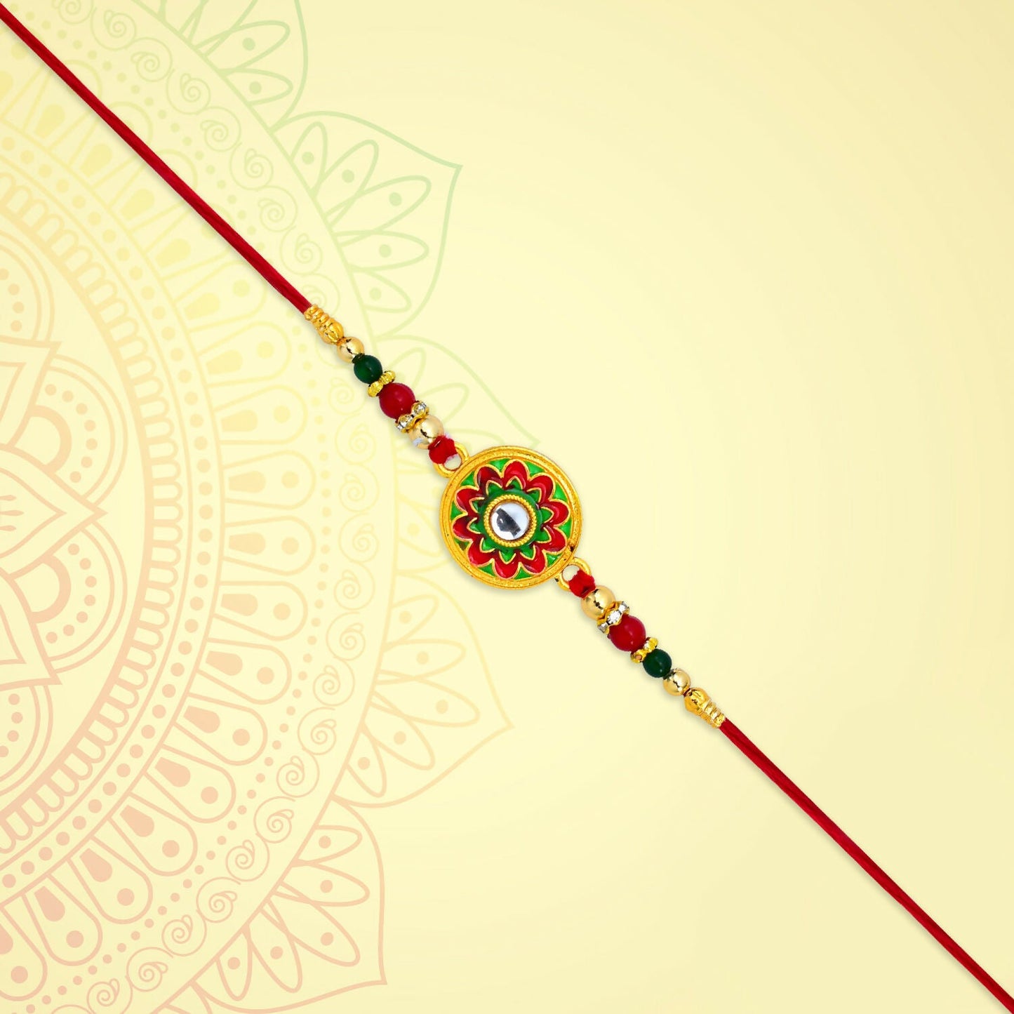 Handcrafted colorful flower rakhi with multicolor enamel and beads