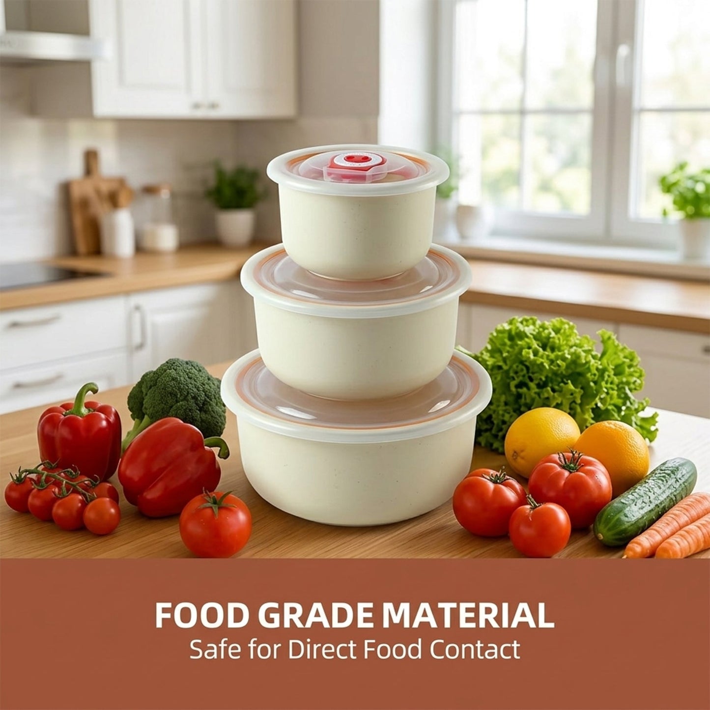 Multipurpose Plastic Bowl Set with Vented Lids for Kitchen Storage (3 Pc Set)