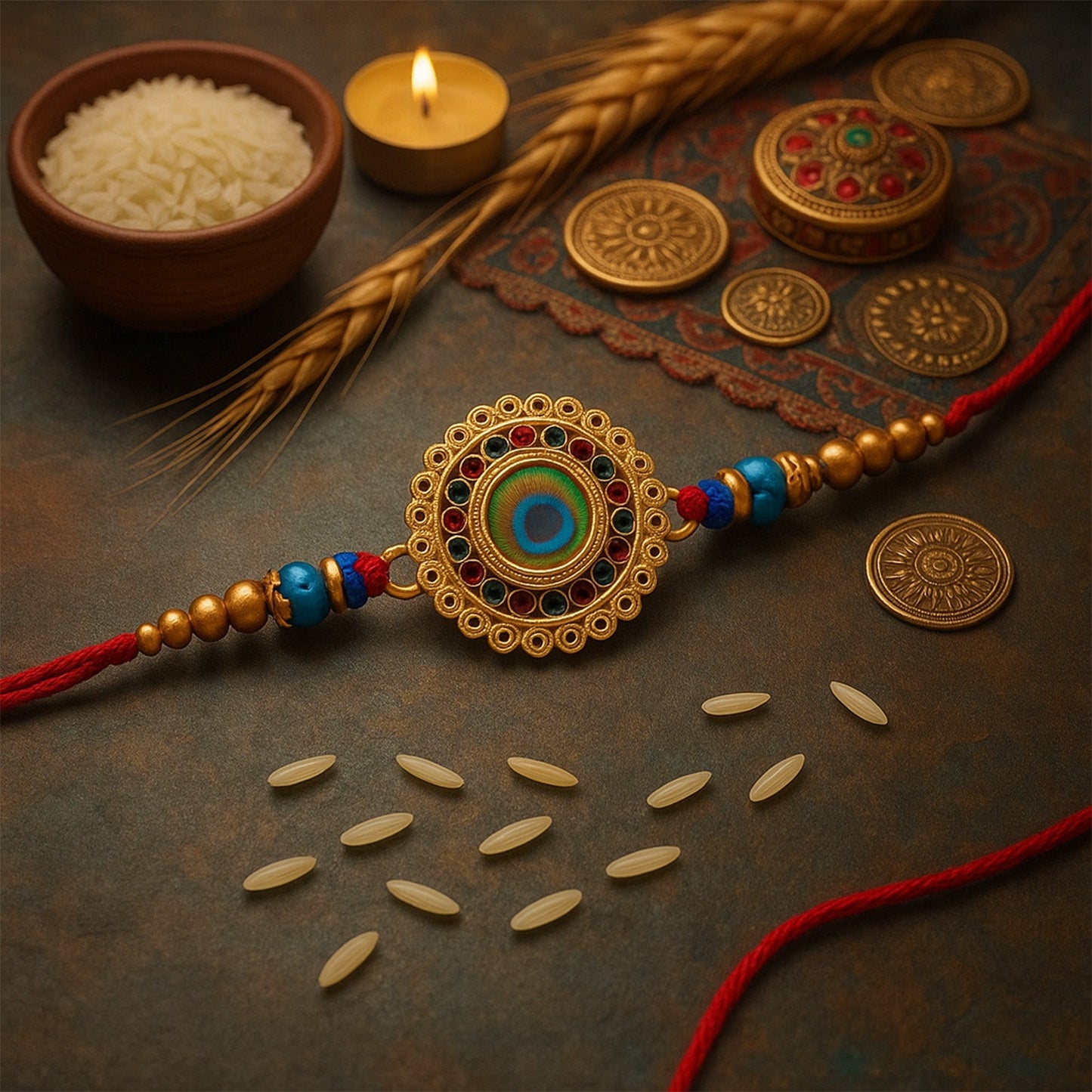 Traditional flower design Rakhi with gold and stones