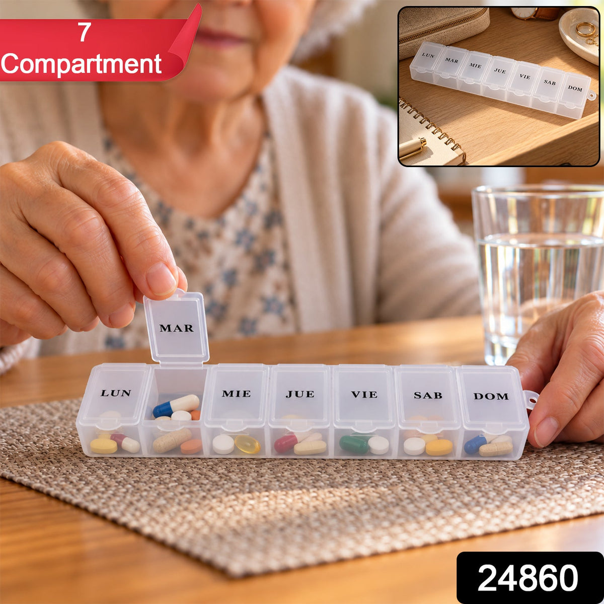 Weekly Pill Box with Individual Flip Lids for Travel Use (7 Compartment)