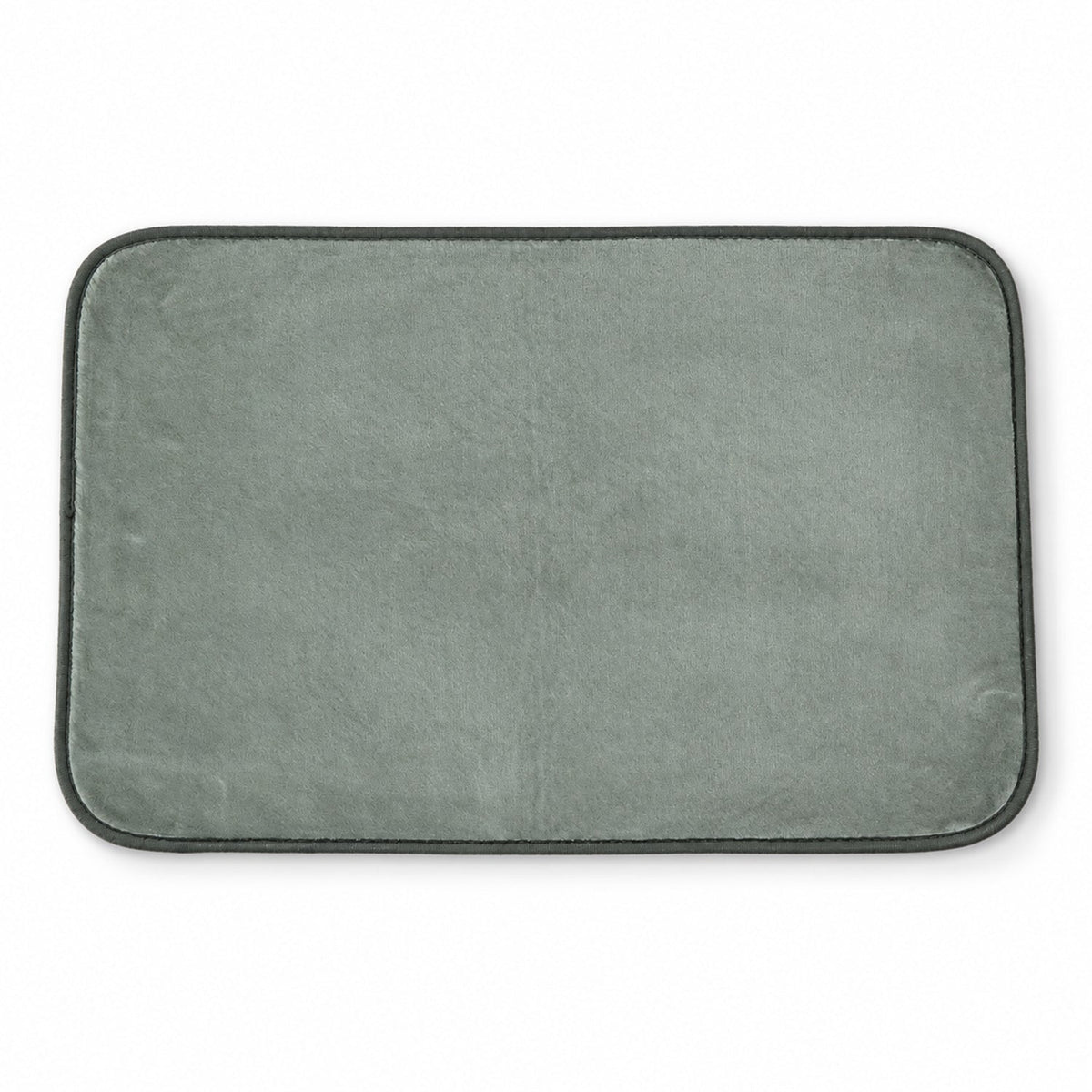A rectangular, plain grey mat with a subtle texture and dark border.
