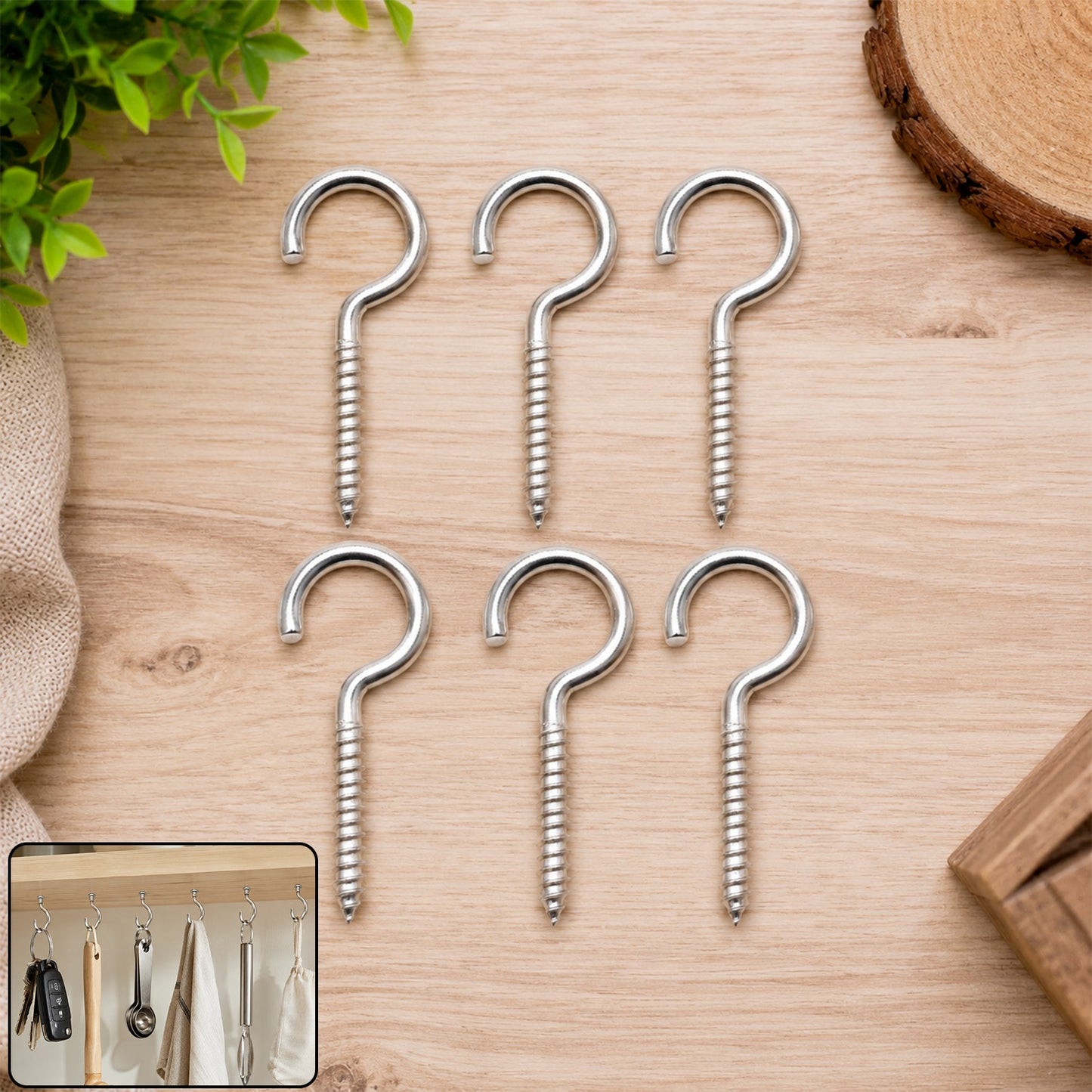 Stainless Steel Eye Hooks – Heavy Duty 6-Piece Screw Set