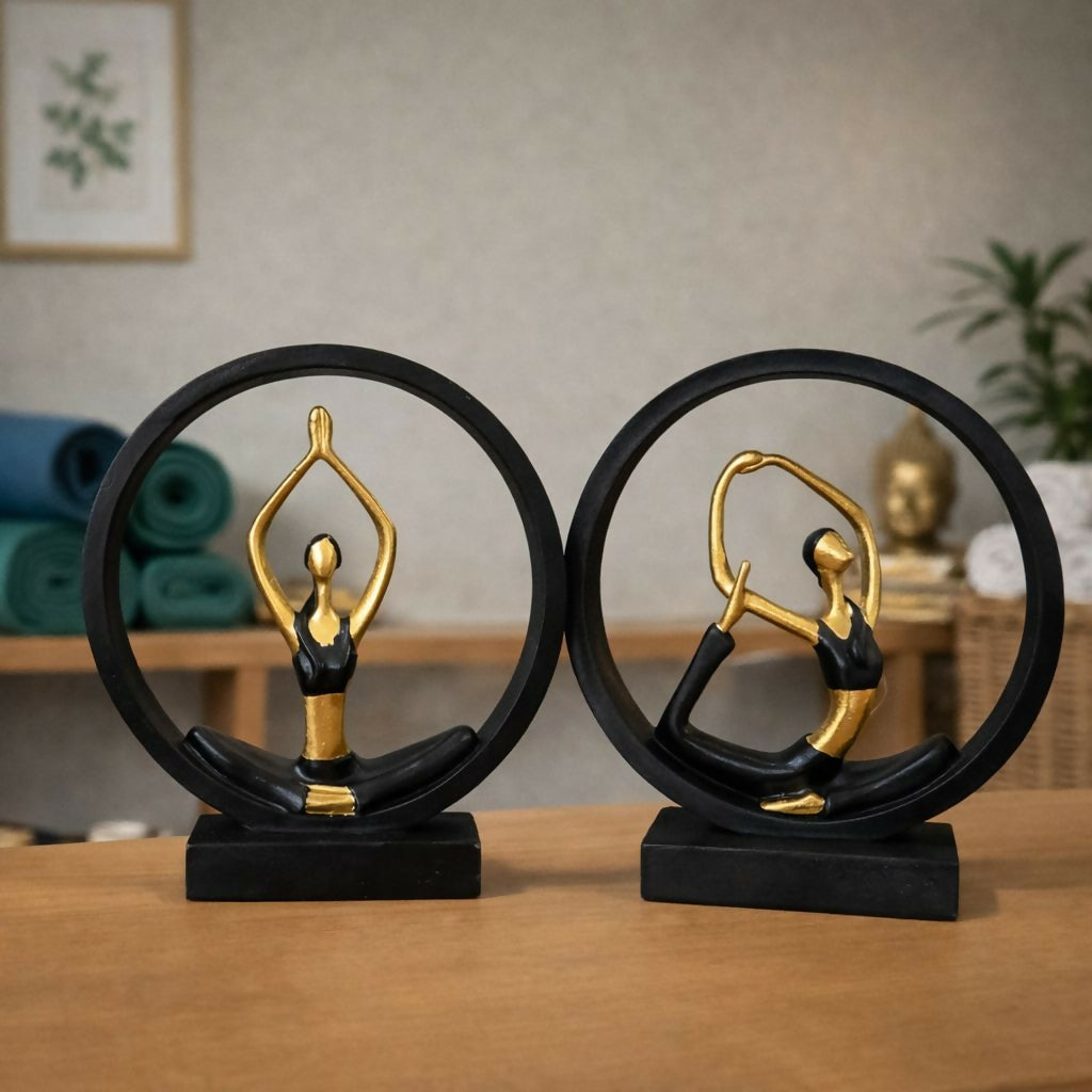 Yoga Meditation Figurine Showpiece Black Gold Table Decor Statue(Design may vary)
