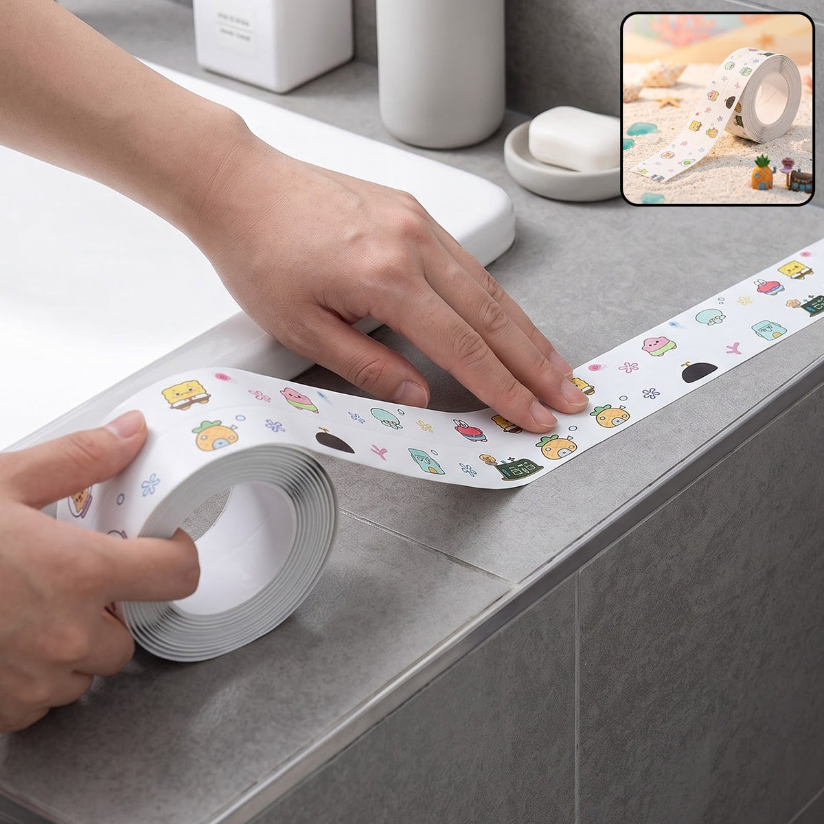 Kitchen sink sealing tape application view