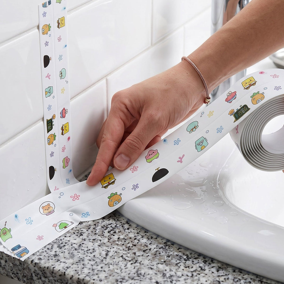 Kitchen sink gap sealing tape installation