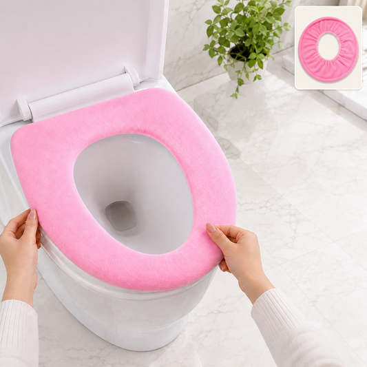 Bathroom Soft Thicker Warmer Stretchable Washable Cloth Toilet Seat Cover (1pc)