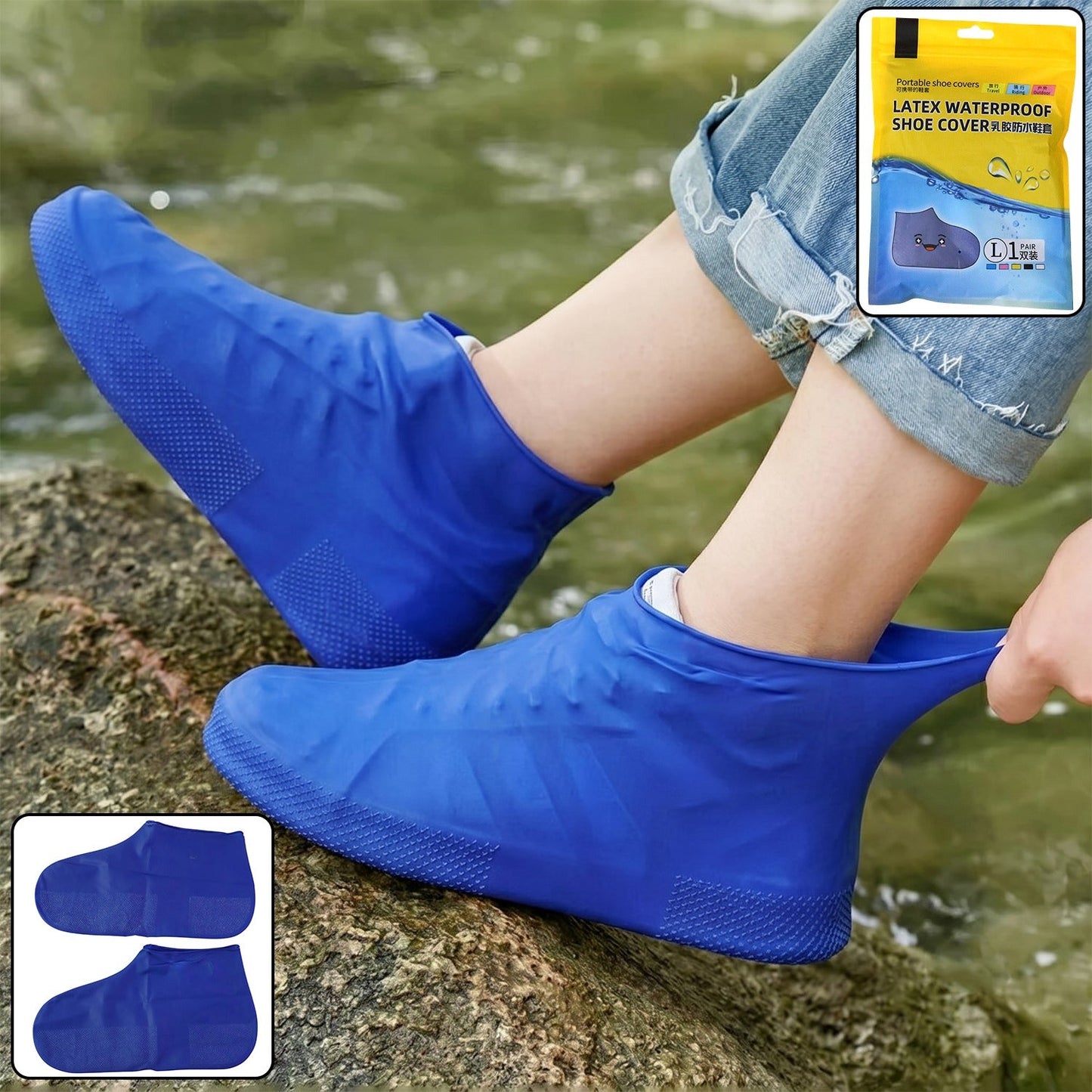 Silicone Waterproof Shoe Cover Reusable Non-Slip Rain Boot Protector (1 Pair Large)
