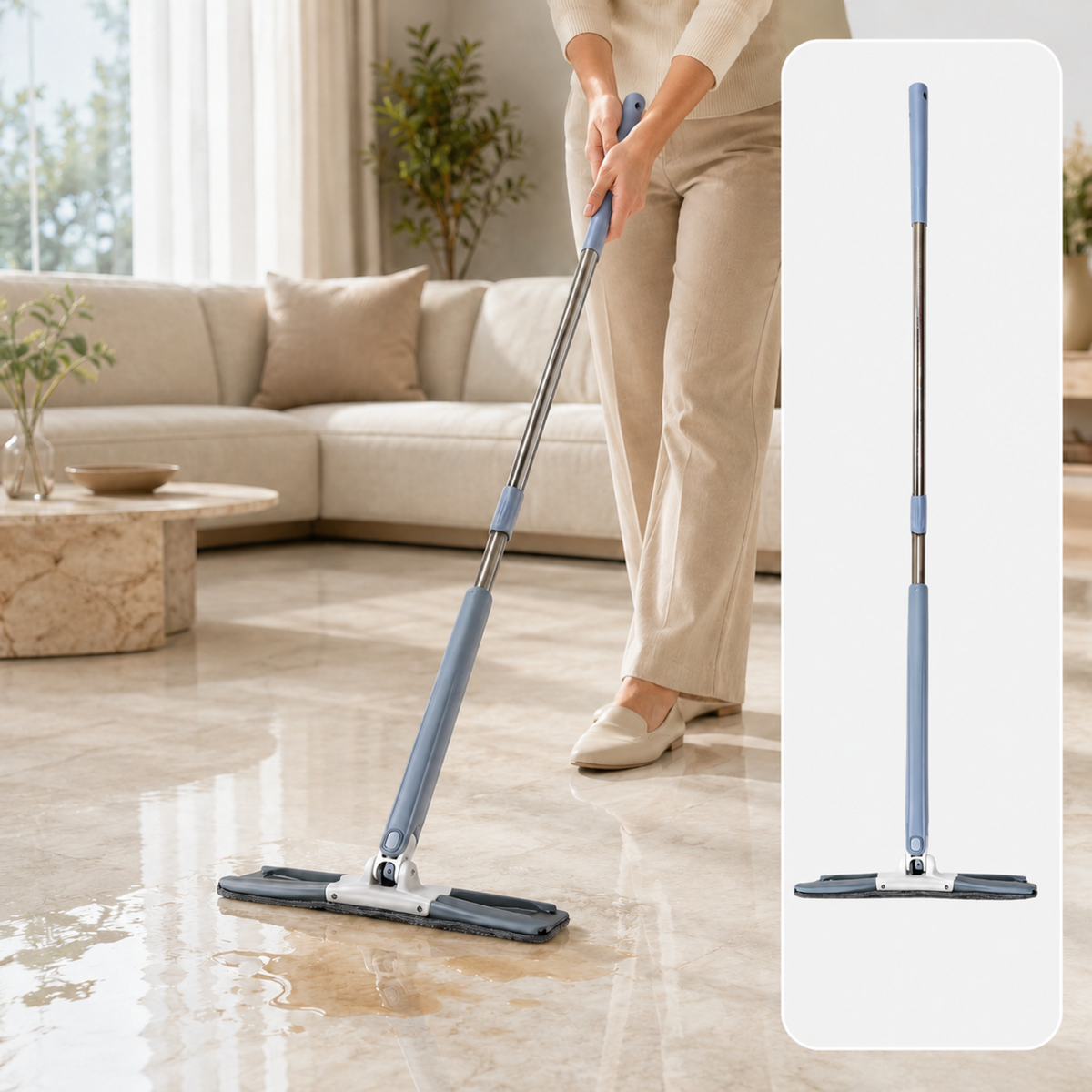 X Shape Mop or Floor Cleaning Hands-Free Squeeze Microfiber Flat Mop System 360° Flexible Head, Wet and Dry mop for Home Kitchen with 1 Super-absorbent Microfiber Pads.