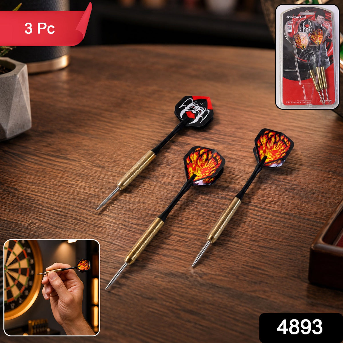 SKU 4893 small steel tip darts 3 piece set