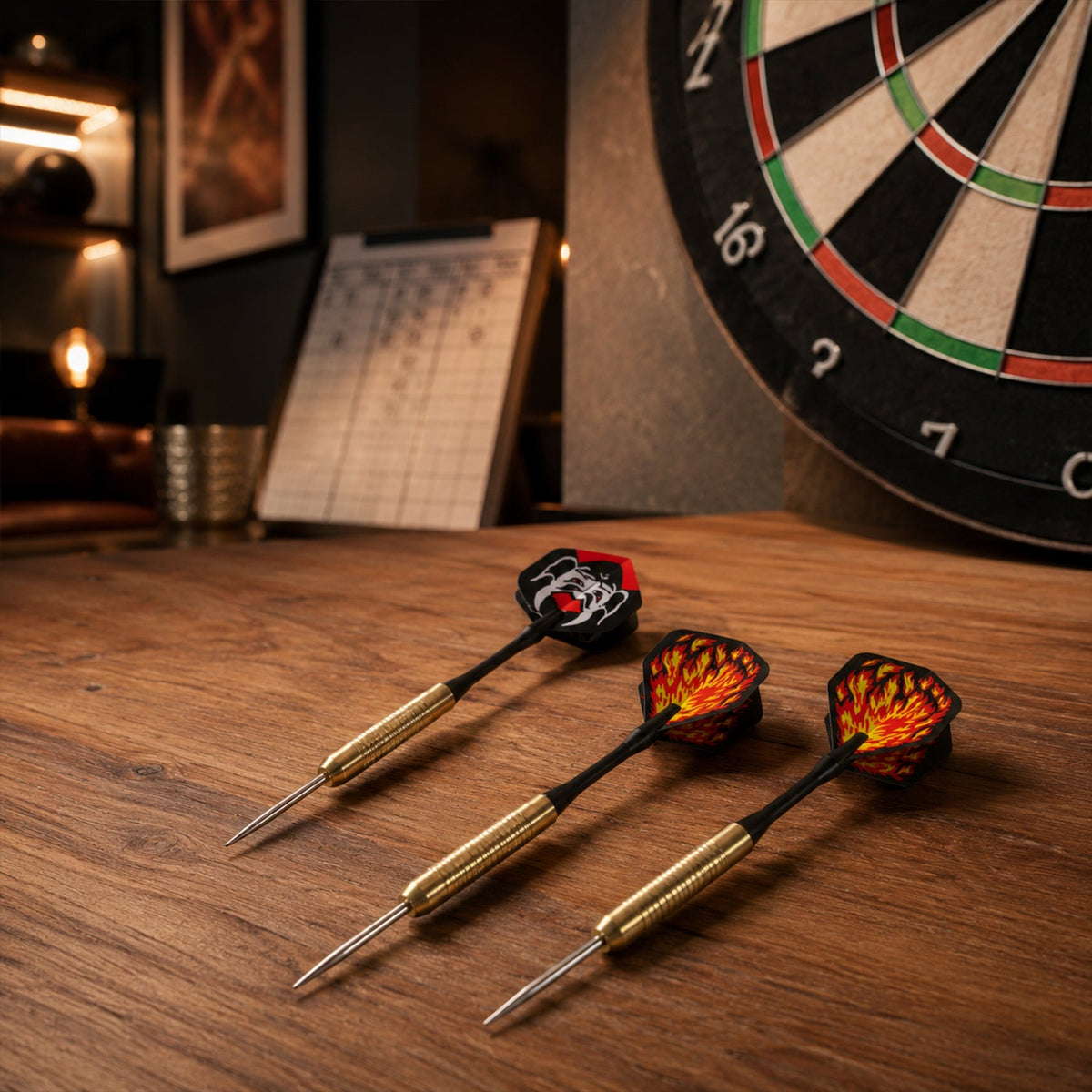 Small steel tip darts with brass grip barrels set of 3