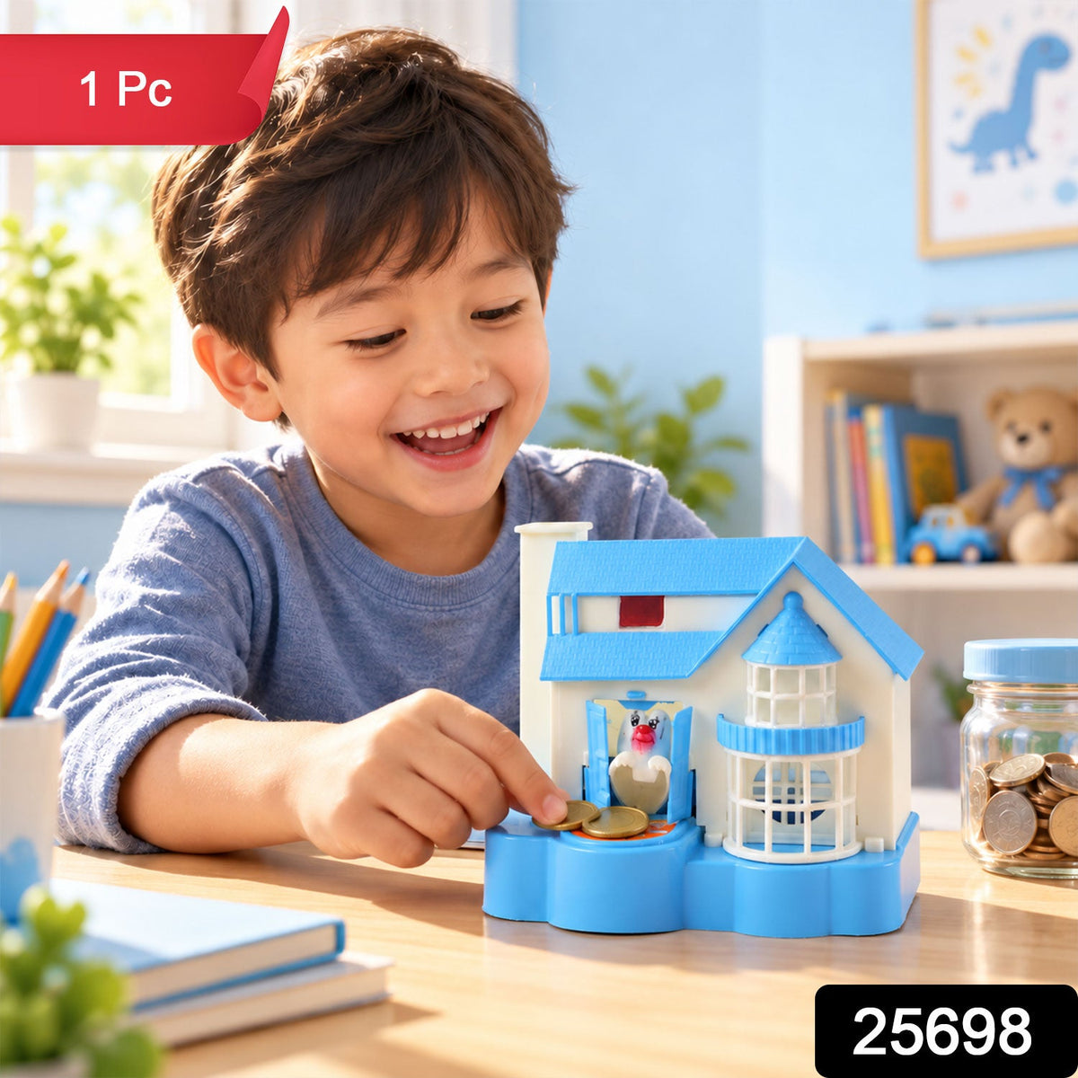 Puppy House Wind Up Coin Bank Toy with Coin Stealing Action for Kids (1 Pc)