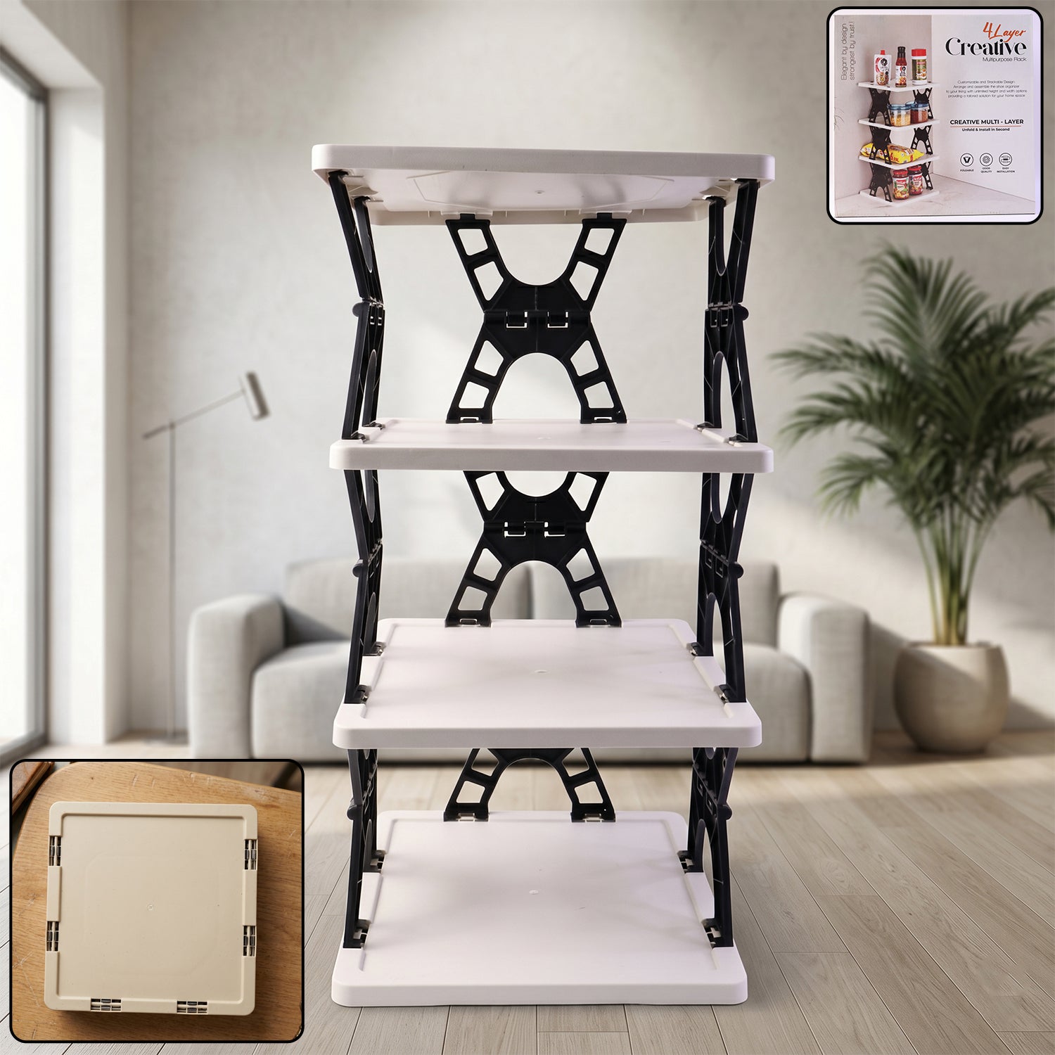 Durable Foldable 4 Layer Storage Rack for Home– Natation.in