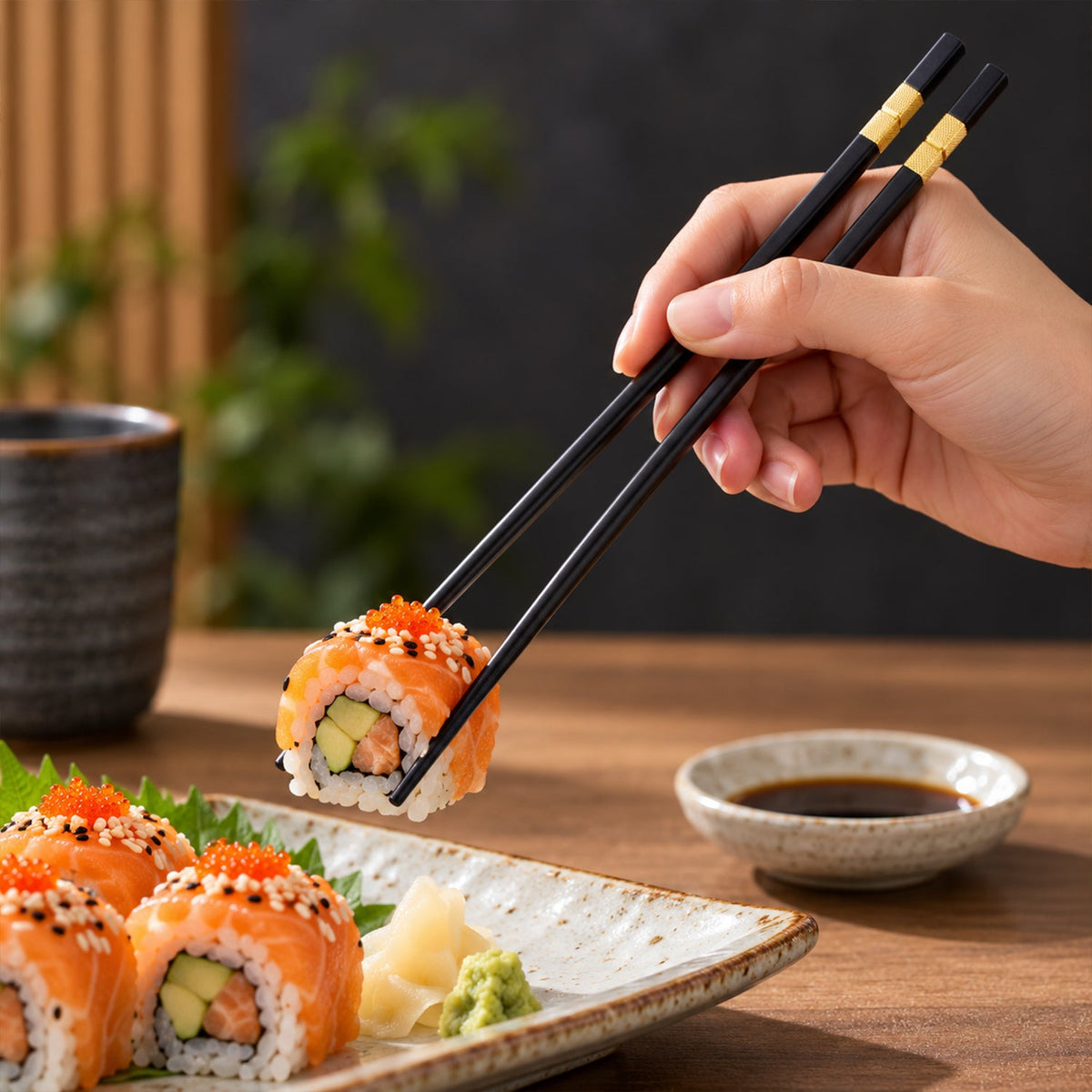 Chopsticks with Gold Tone Bands for Noodles Sushi and Everyday Dining (2 Pair)