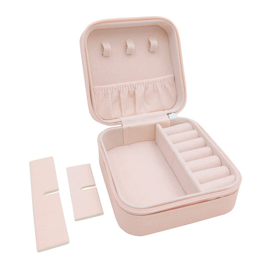DeoDap Premium Velvet Travel Jewelry Organizer Box (Blush Pink) - main product shot