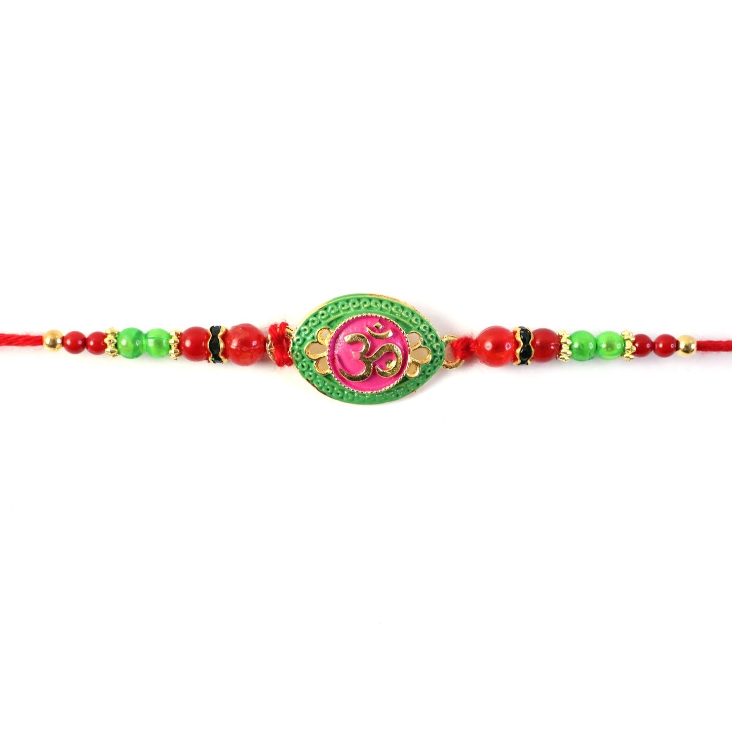 Soft thread Rakhi with religious OM symbol and decorations