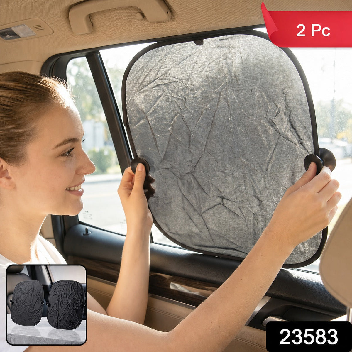 Foldable Car Side Window Sunshade with Suction Cups for Heat Protection (2 Pc)
