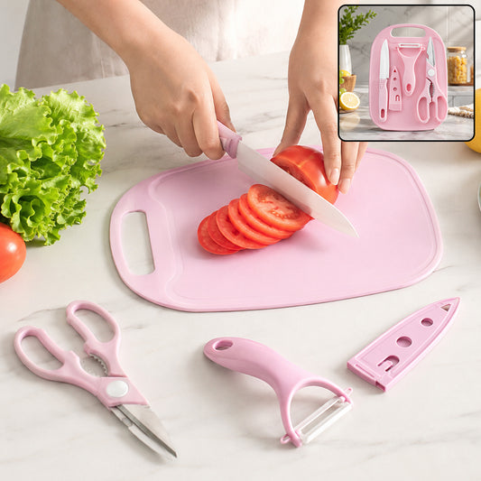 Mini Travel Cutting Board Set, 4 Pcs Portable Mini Camping Plastic Cutting Board & Knife, Fruits & Vegetable Peeler Scissors, Kitchen Knives Set, for travel, picnic, camping, outdoor, park (4 Pc Set)