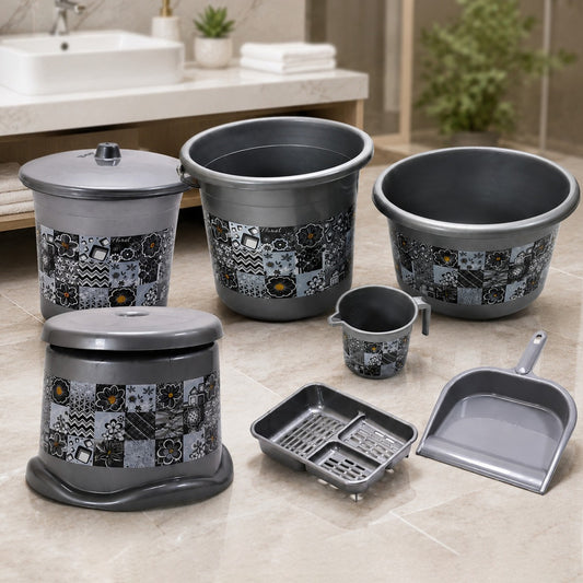 Large Capacity Plastic Bathroom Set of 7Pieces (1pc Big Tub, 1pc bucket,1pc , 1pc Mug, 1pc Soap Case, 1pc , 1pc Stool)