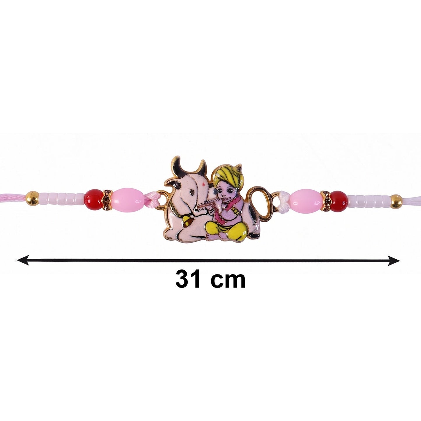 Decorative beads on Krishna Rakhi highlighting festive detail