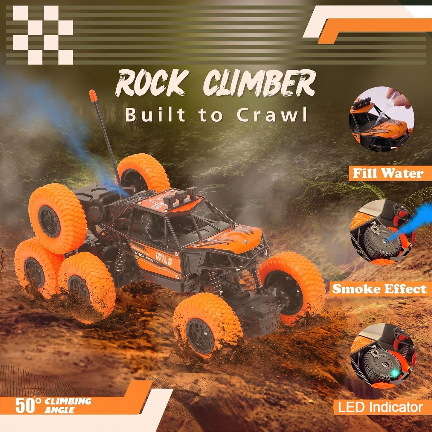 Rock Climber Car, 8 Wheels Climbing Car (1 Pc / Remote Battery Not Included)