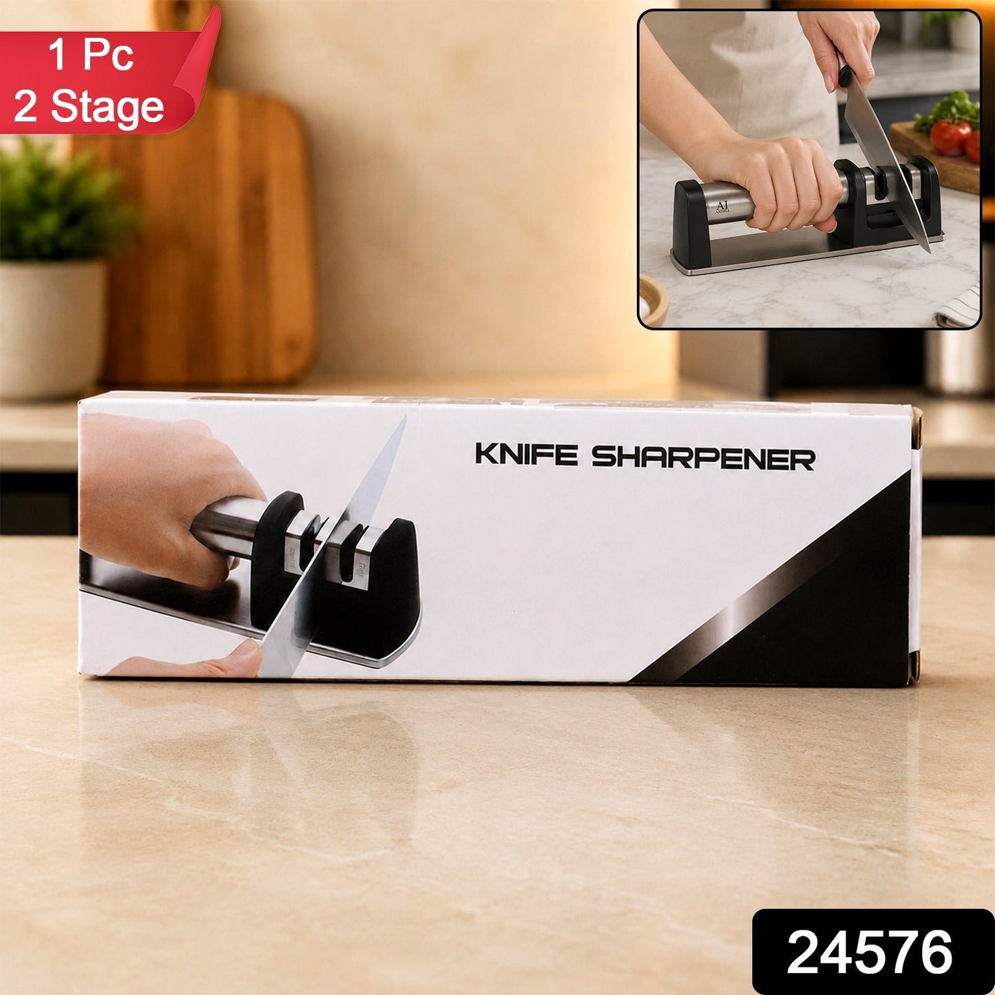 Effortless Two Stage Knife Sharpener with Stable Base