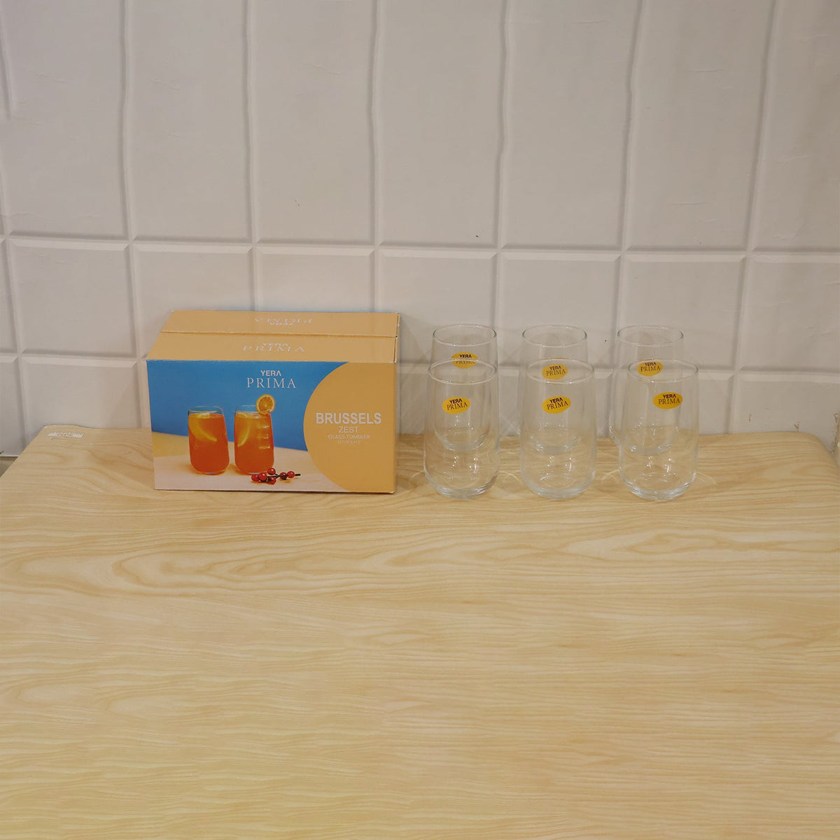 Yera Prima Brussels Zest Clear Glass Tumbler Set for Water and Juice (6 Pc)