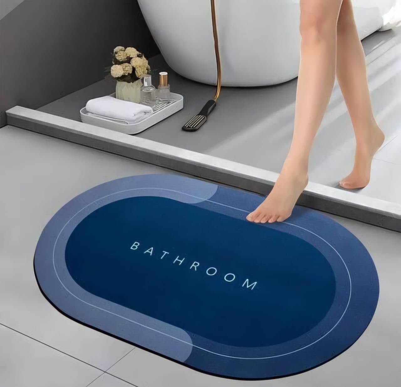 Oval B Grade Bathroom Mat â€“ Waterproof Quick-Dry Floor Mat Blue (60Gm)