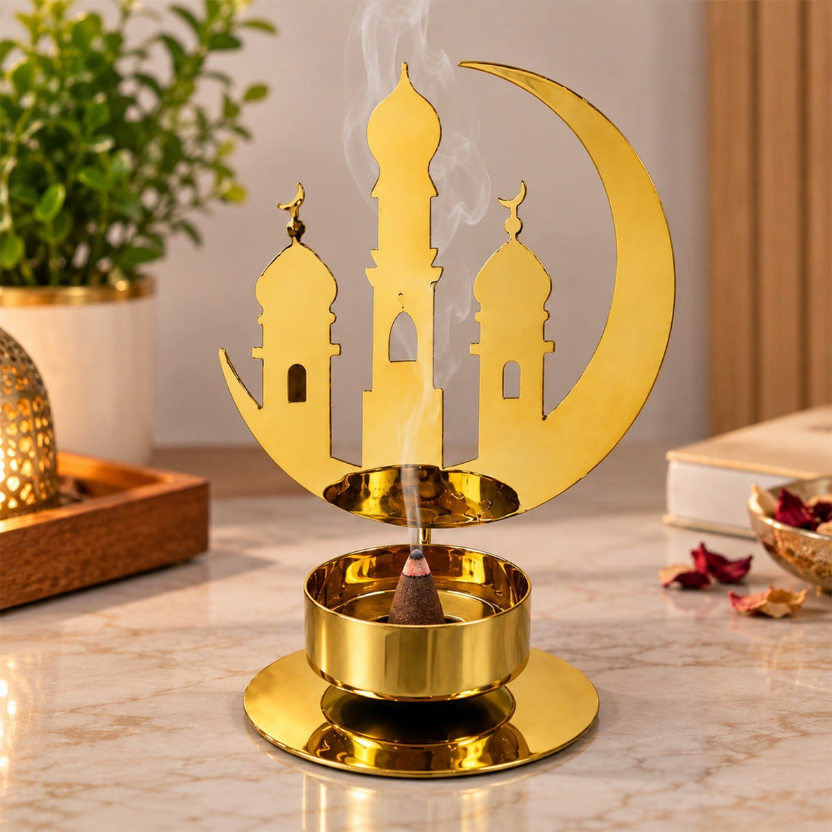 Golden Dhoop Cone Stand for Home Table and Mandir Shelf (1 Pc)