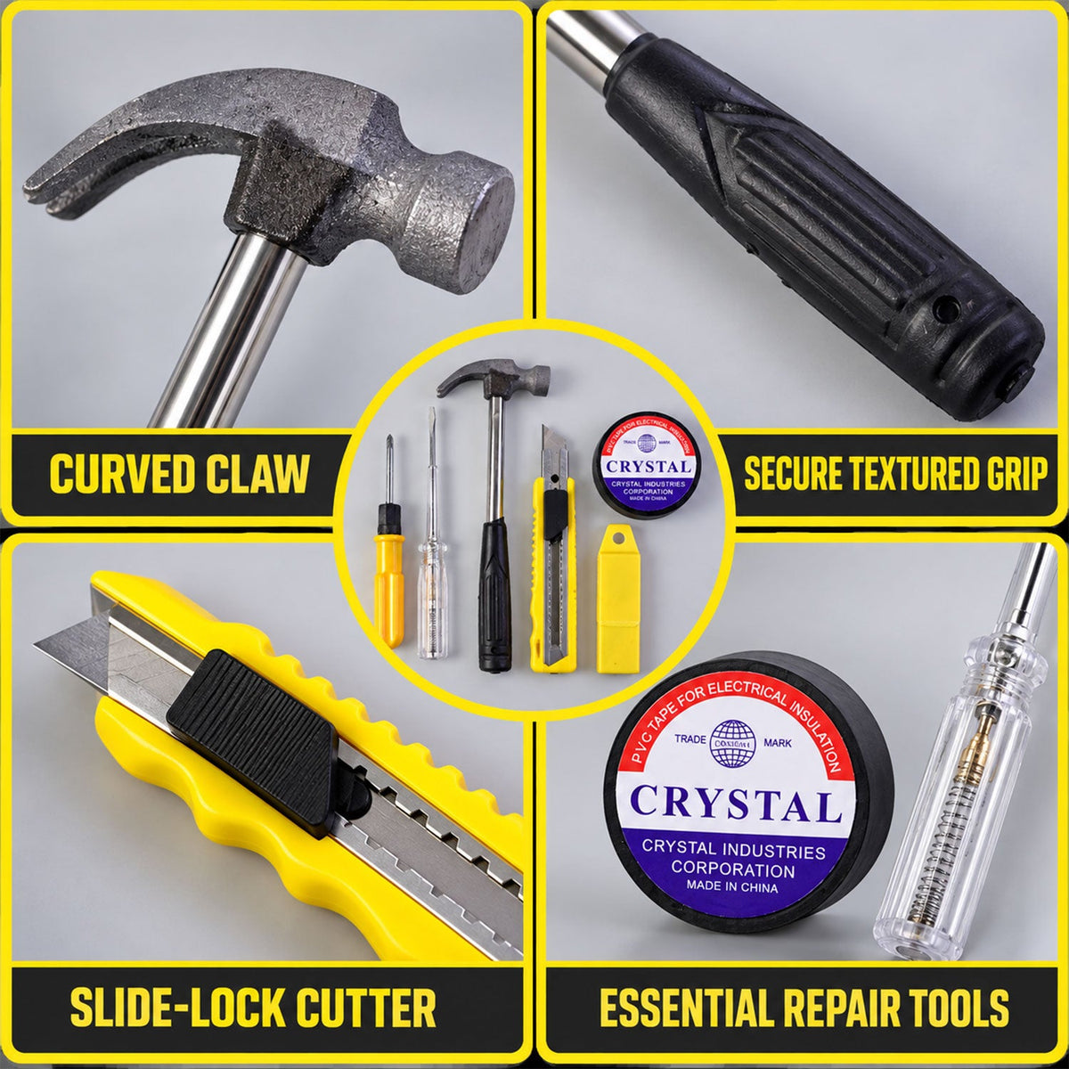6 in 1 Home Repair Hand Tool Kit with Hammer, Screwdriver & Cutter (1 Set)